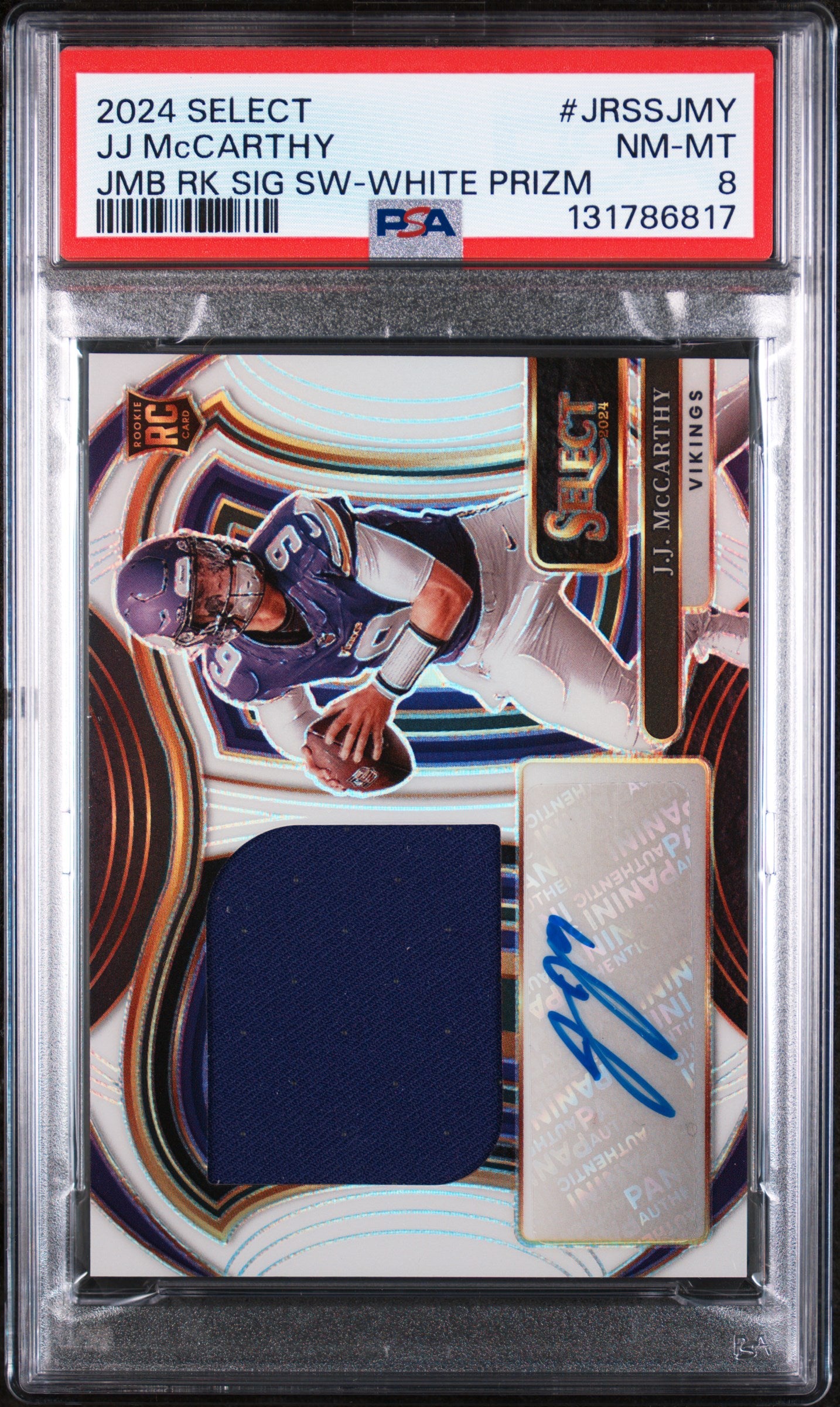 2024 Panini Select Rookie Signature - White Prizm Jj Mccarthy 8 PSA #JRSSJMY