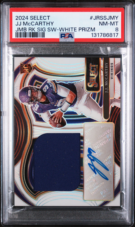 2024 Panini Select Rookie Signature - White Prizm Jj Mccarthy 8 PSA #JRSSJMY