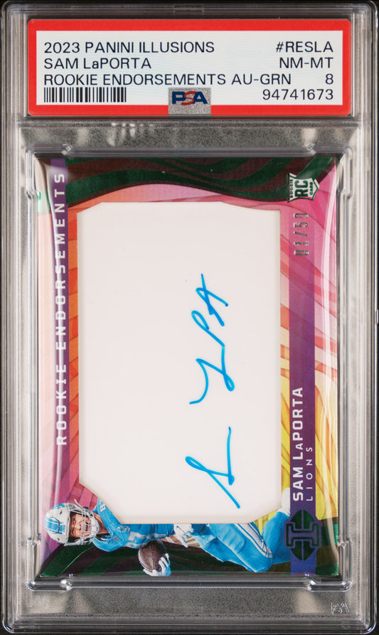 2023 Panini Illusions Rookie Endorsements Autographs Sam Laporta 8 PSA #RESLA