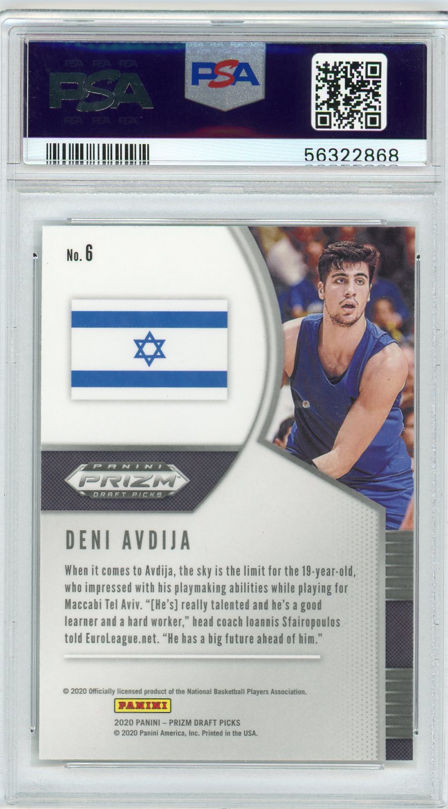 2020 Panini Prizm Draft Picks Deni Avdija 10 PSA #6
