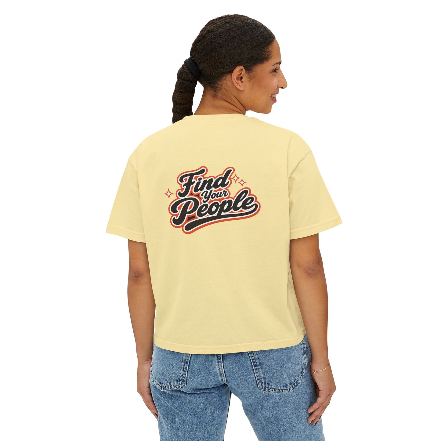 Find Your People Boxy Tee — Women's Casual Retro Script T-Shirt