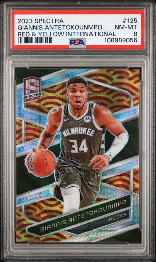 2023 Panini Spectra Red & Yellow International Giannis Antetokounmpo 8 PSA #125