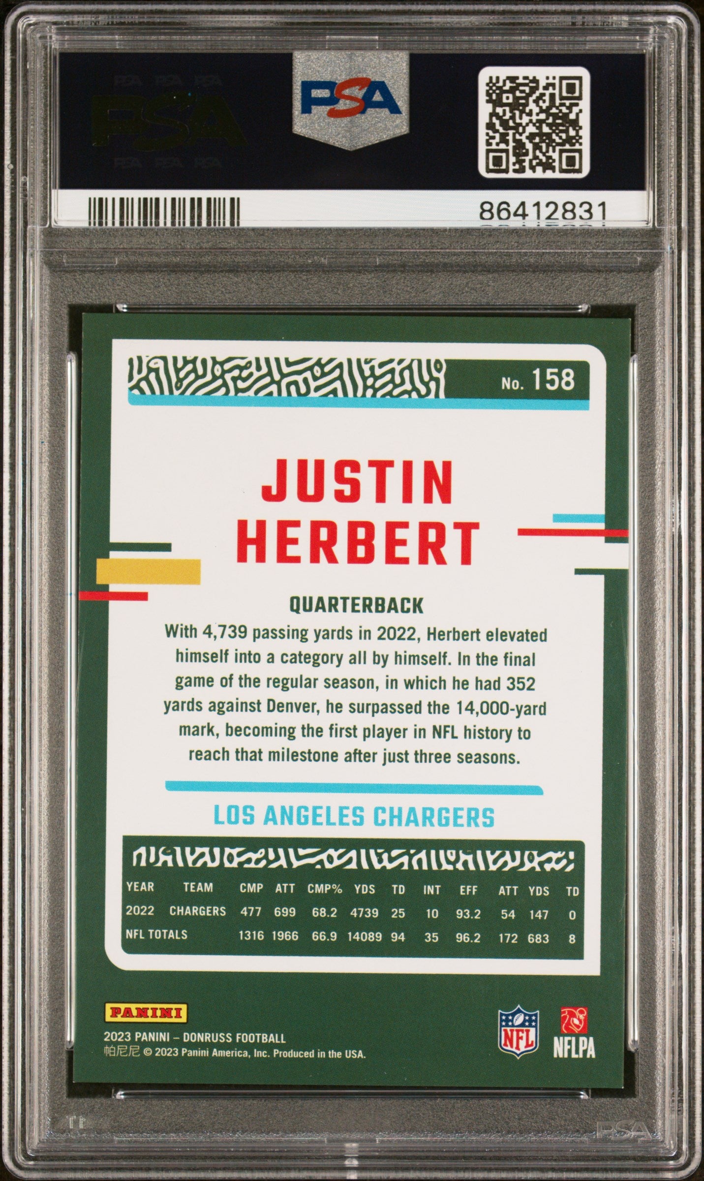 2023 Panini Donruss Season Stat Line Justin Herbert 9 PSA #158