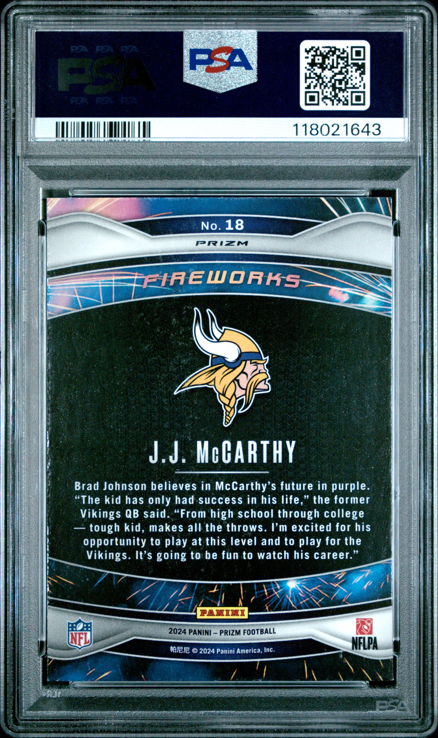 2024 Panini Prizm Fireworks Fireworks-Green Ice Jj Mccarthy 8 PSA #18