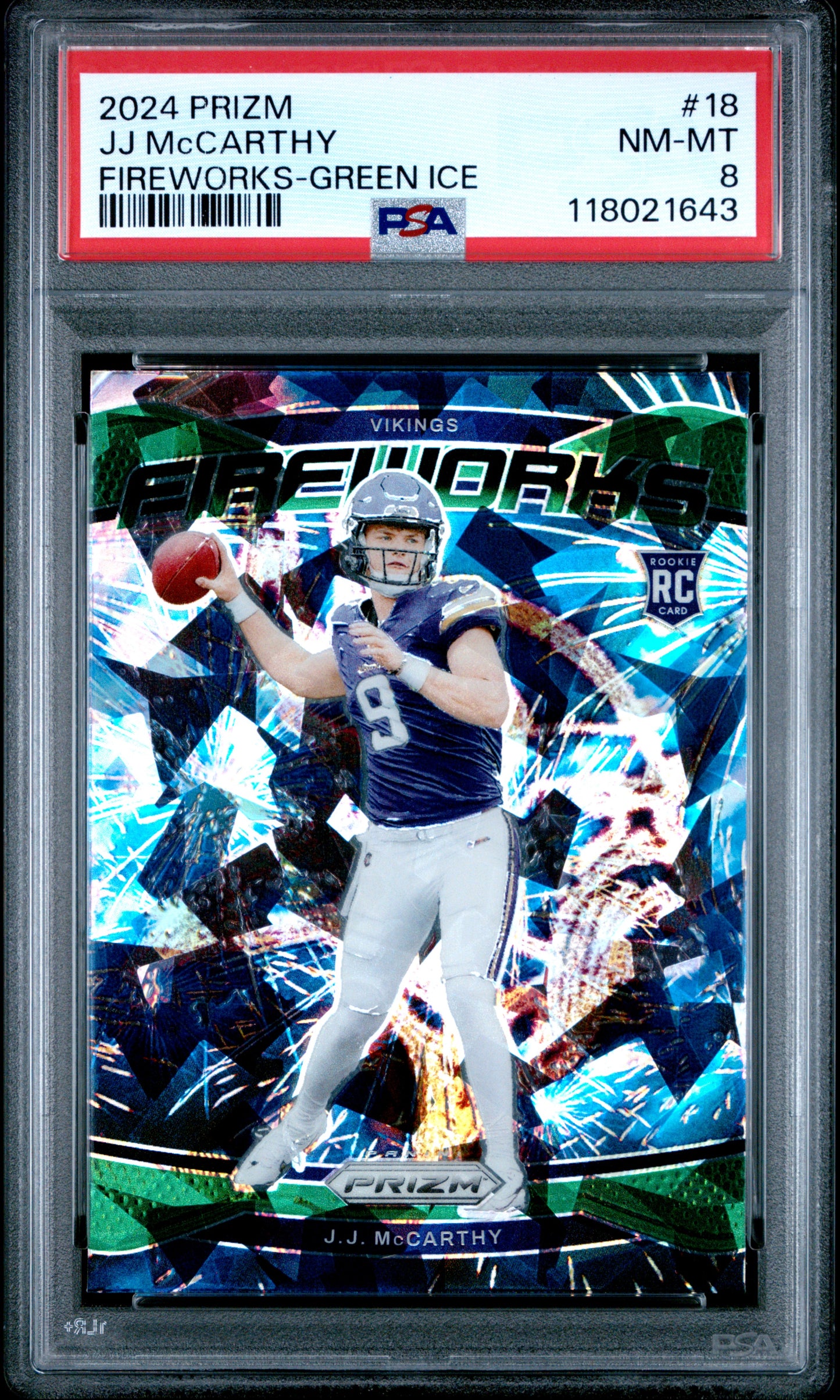 2024 Panini Prizm Fireworks Fireworks-Green Ice Jj Mccarthy 8 PSA #18