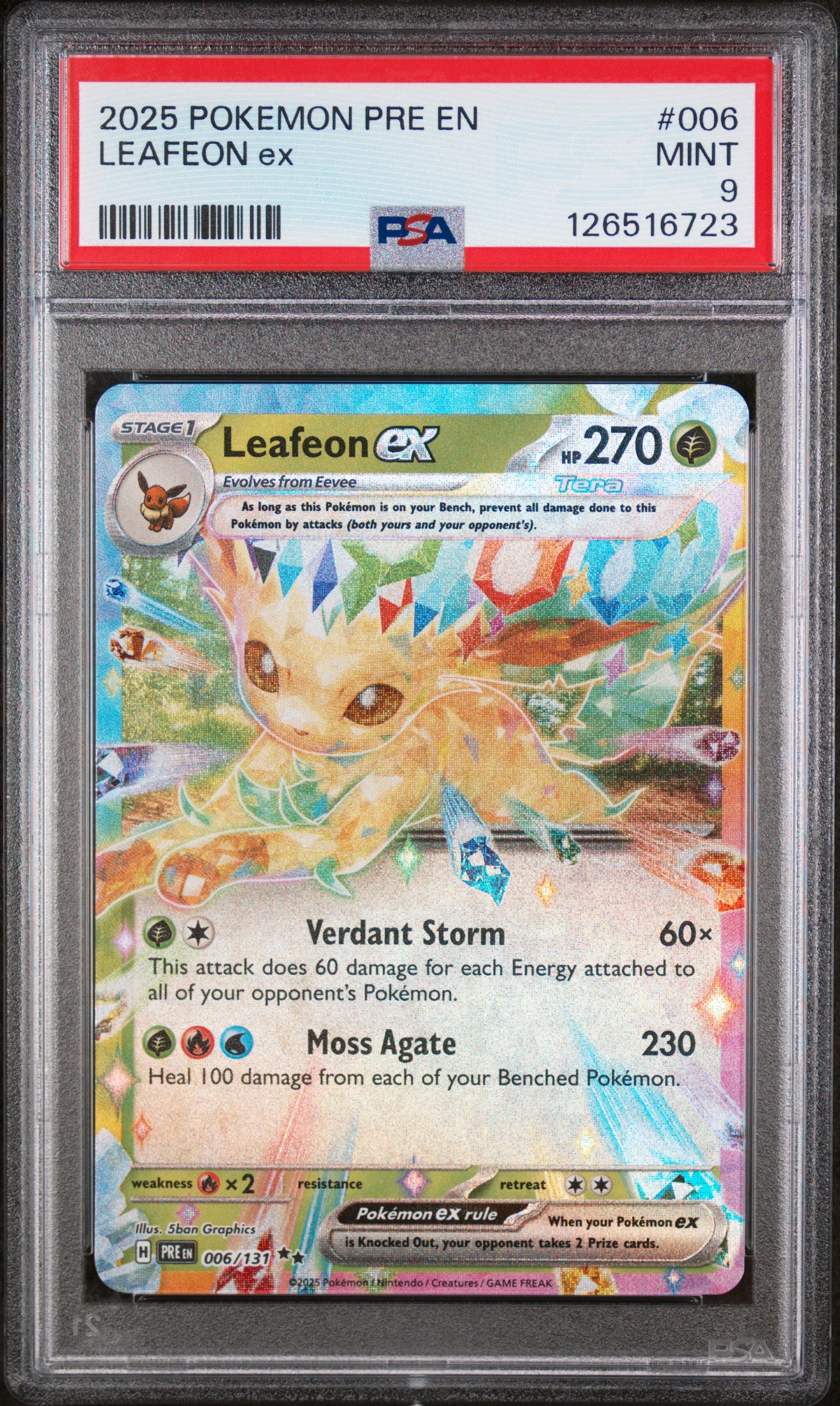 2025 Pokemon Pre En-Prismatic Evolutions Leafeon Ex 9 PSA #006