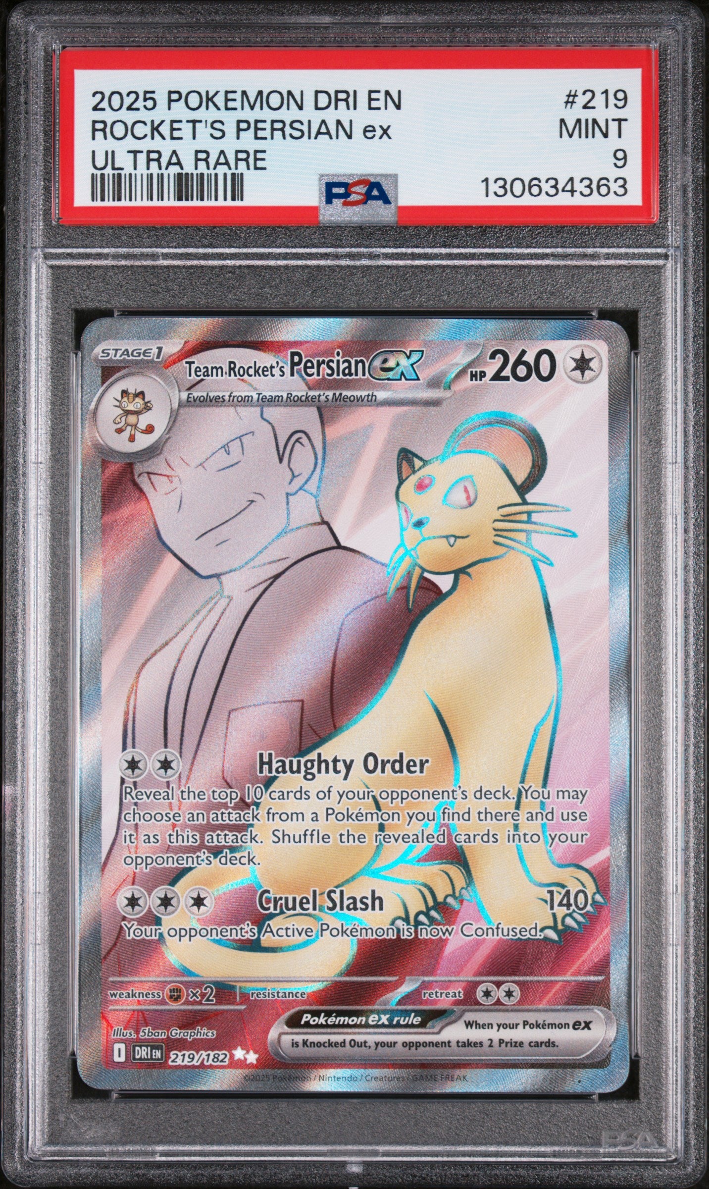 2025 Pokemon Dri En-Destined Rivals Ultra Rare Rocket'S Persian Ex 9 PSA #219