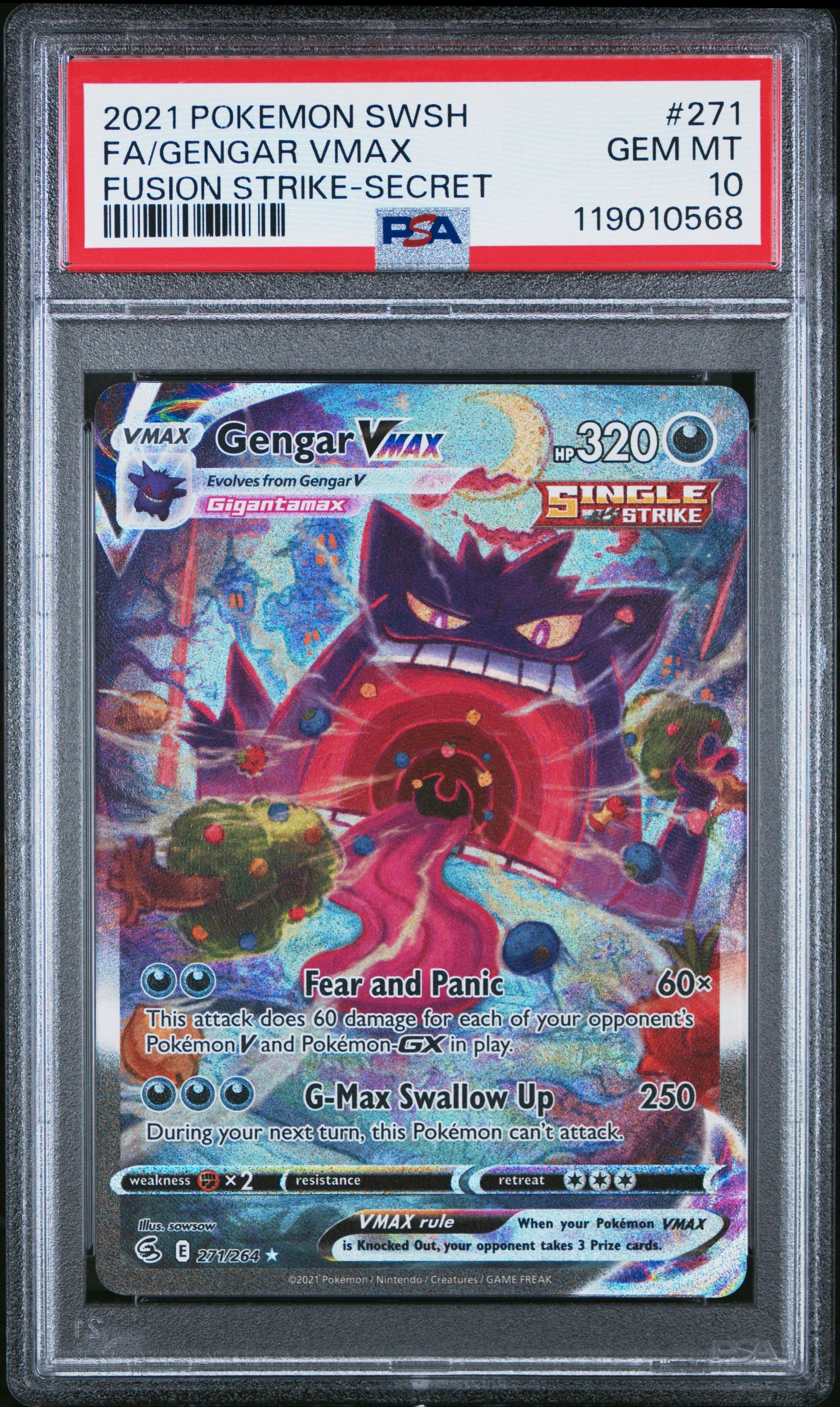 2021 Pokémon SWSH Fusion Strike-Secret Fa/Gengar Vmax 10 PSA #271