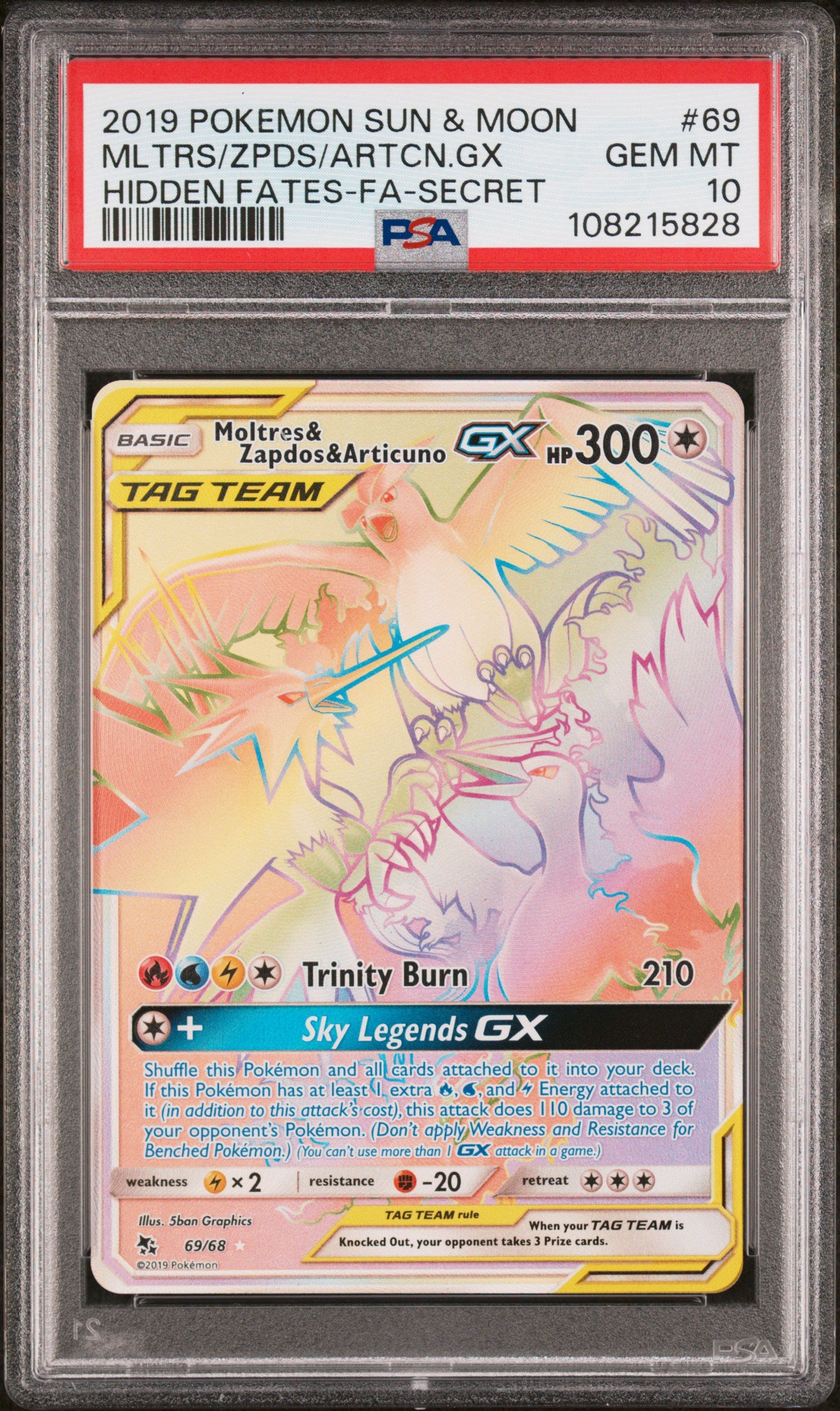 Pokemon Sun & Moon Hidden Fates Moltres & Zapdos & Articuno Gx 10 PSA #69/68