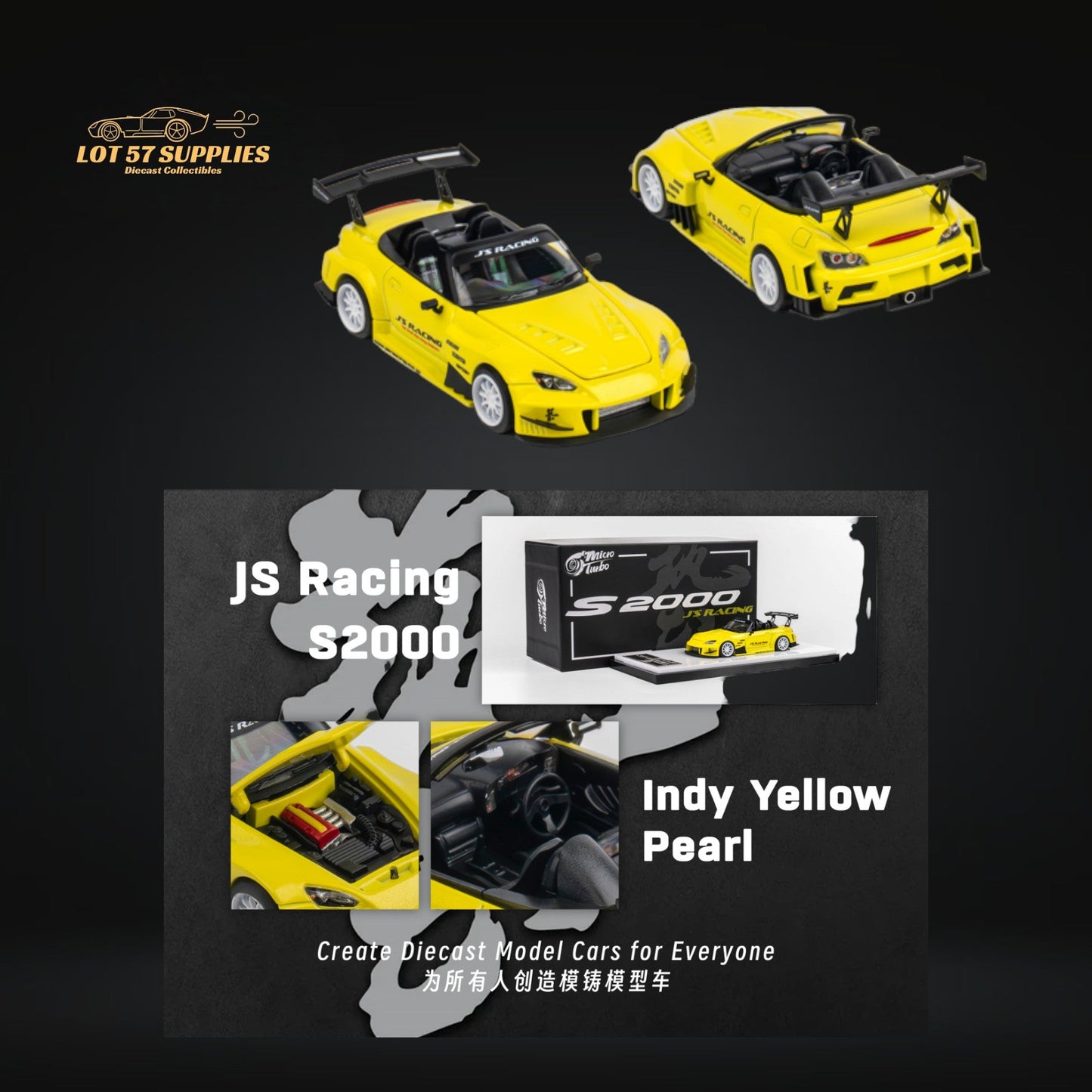 Microturbo Honda S2000 JS Racing Indy Yellow Pearl 1:64
