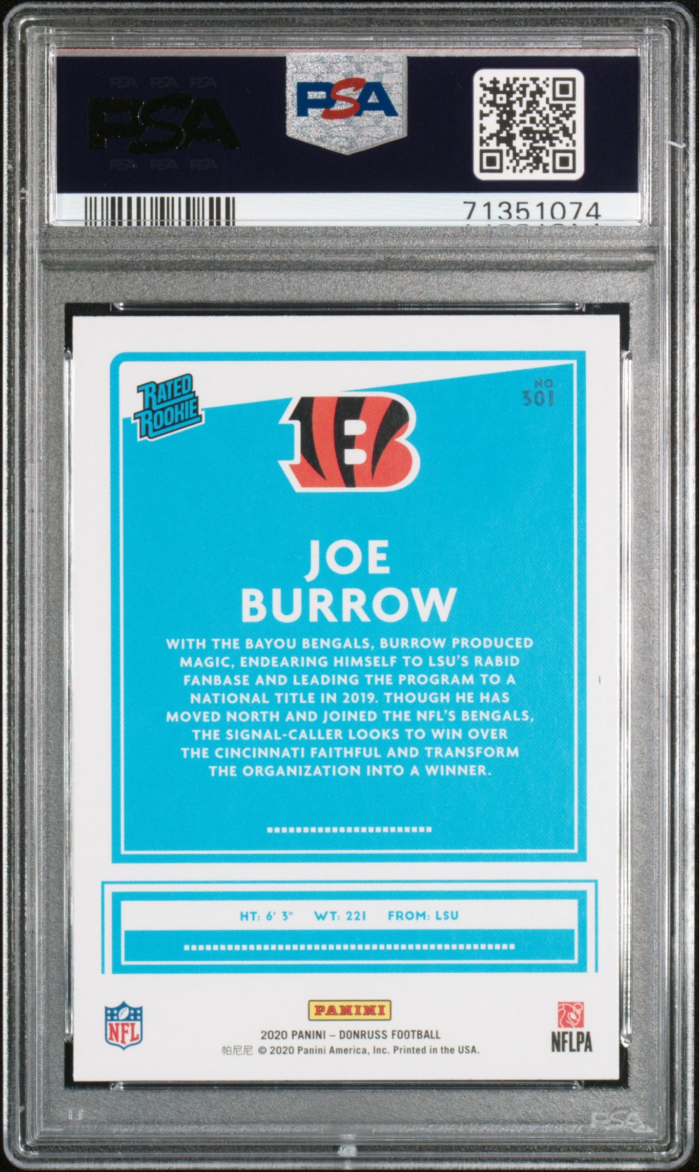 2020 Panini Donruss Joe Burrow 10 PSA #301