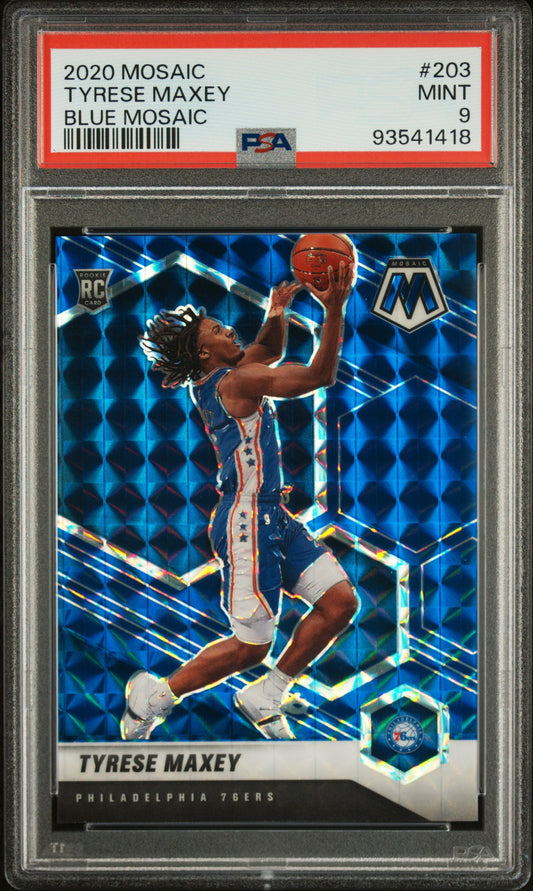 2020 Panini Mosaic Blue Mosaic Tyrese Maxey 9 PSA #203