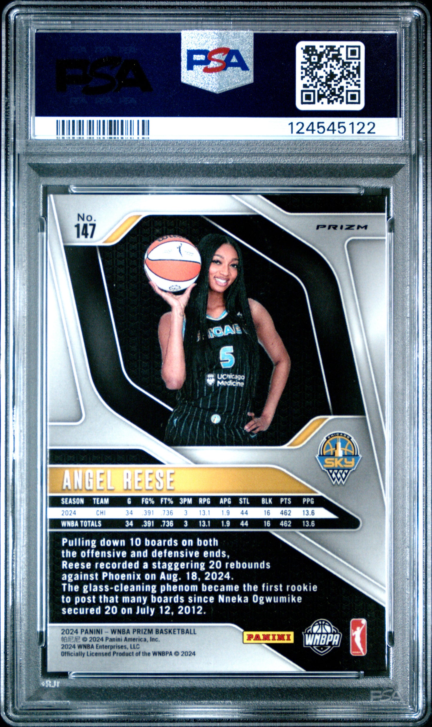 2024 Panini Prizm Wnba Silver Prizm Angel Reese 8 PSA #147