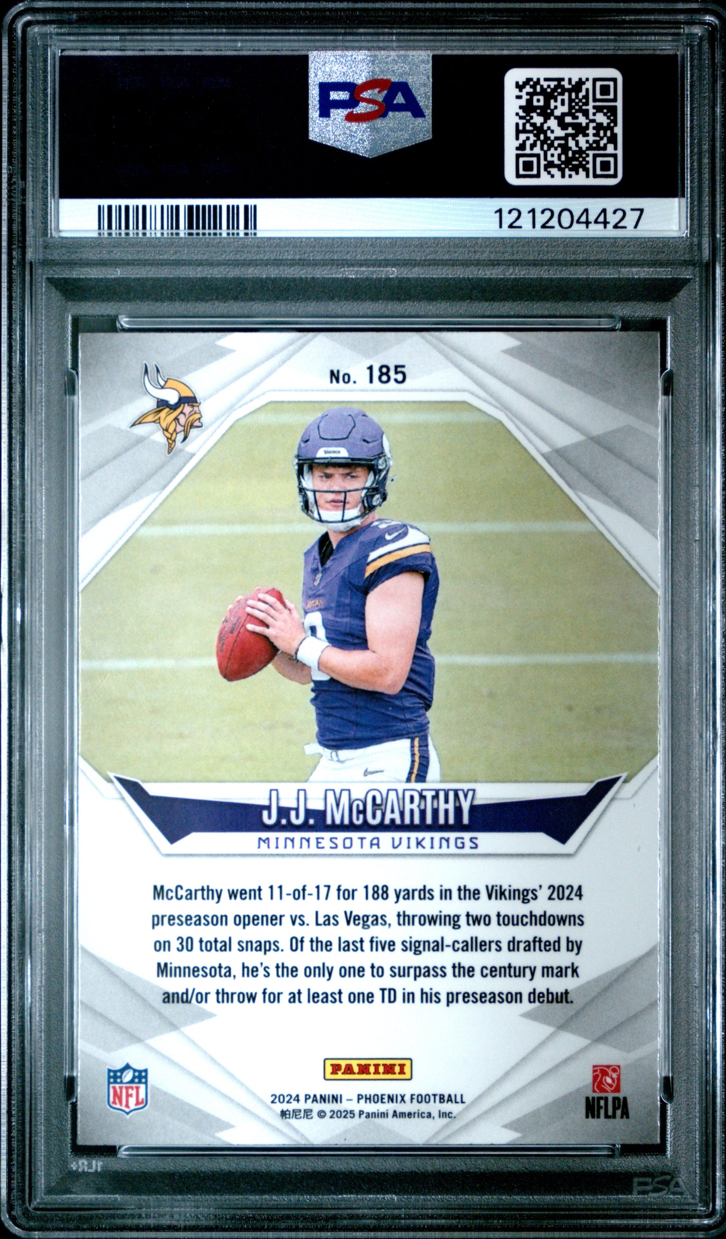 2024 Panini Phoenix Lazer Jj Mccarthy 10 PSA #185
