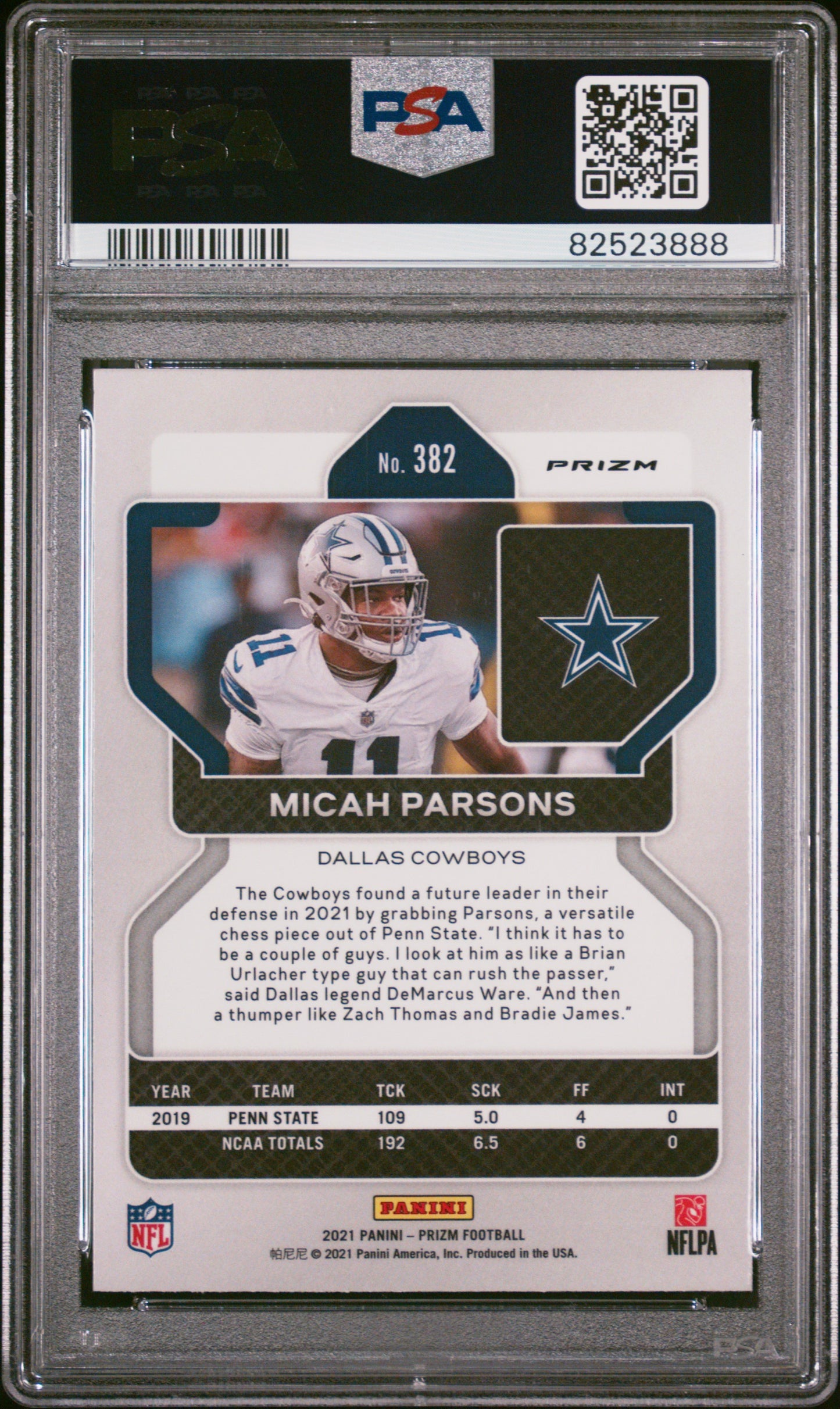 2021 Panini Prizm Lazer Prizm Micah Parsons 10 PSA #382