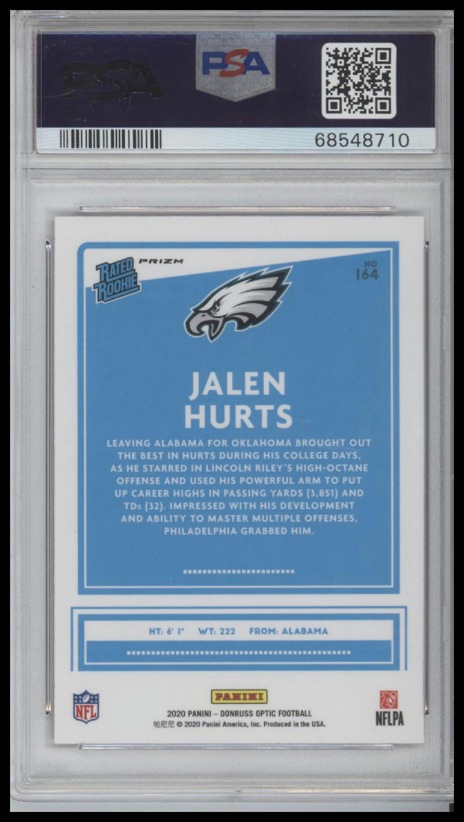 2020 Panini Donruss Optic Pink Jalen Hurts 9 PSA #164