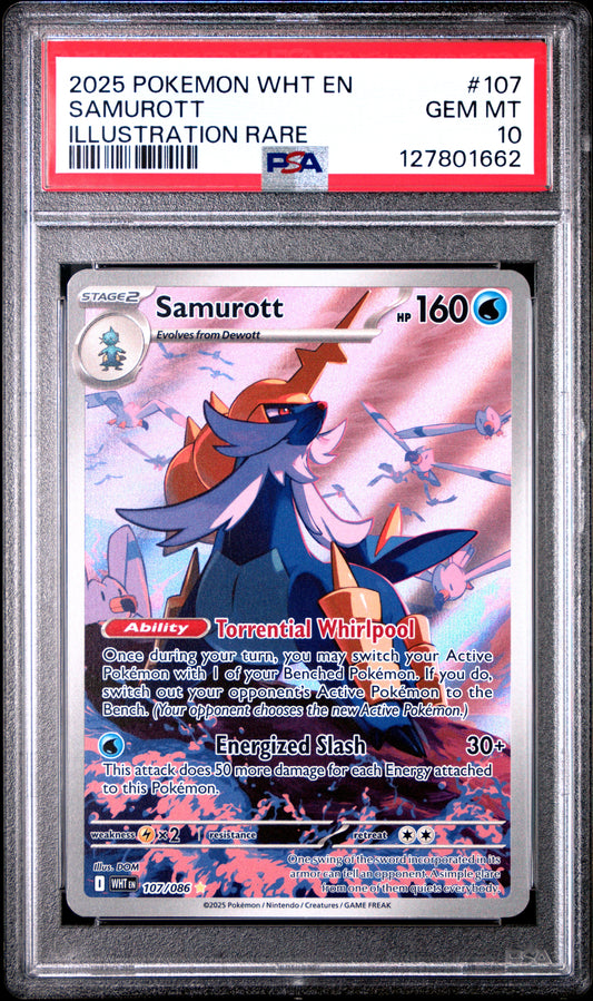 2025 Pokemon Wht En-White Flare Illustration Rare Samurott 10 PSA #107