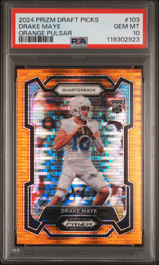 2024 Panini Prizm Draft Picks Orange Pulsar Drake Maye 10 PSA #103