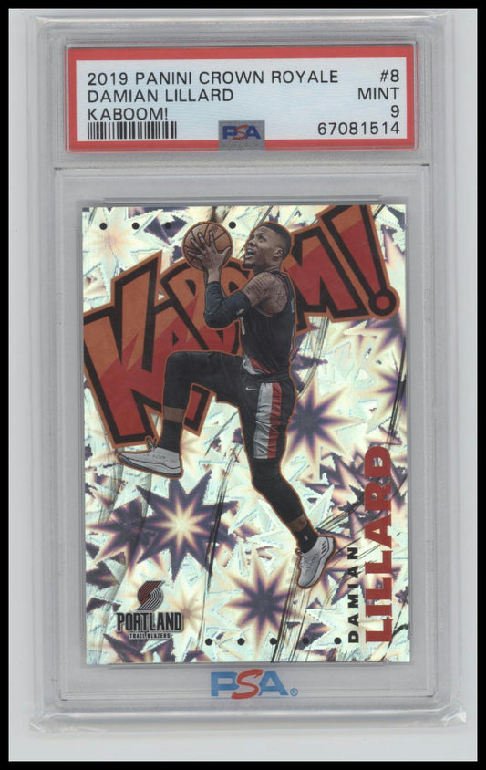 2019 Panini Crown Royale Kaboom! Kaboom! Damian Lillard 9 PSA #8