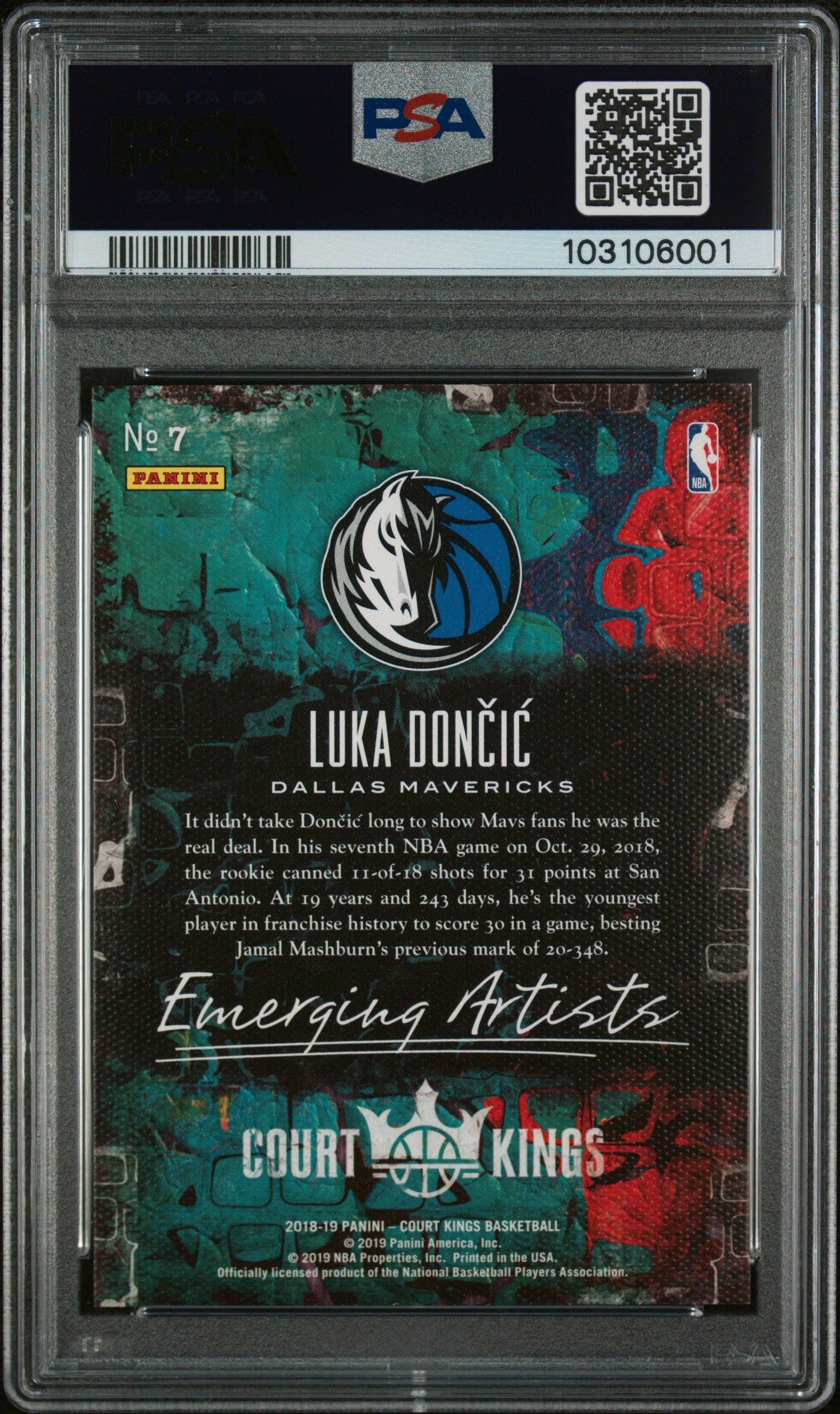 2018 Panini Court Kings Emerging Artists Emerging Artists Luka Doncic 9 PSA #7