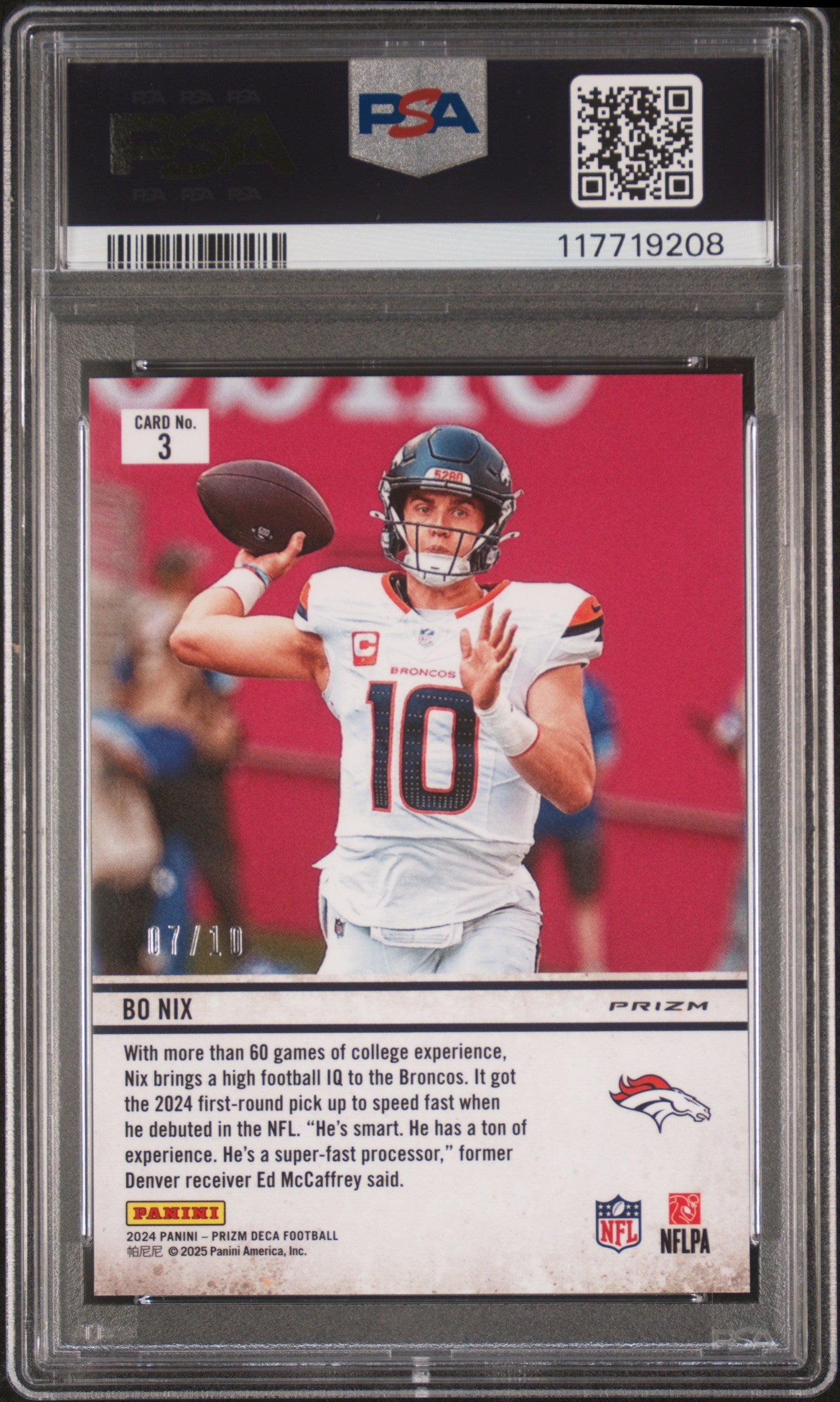 2024 Panini Prizm Deca Downtown Bound Downtown Bound-Gold Prz Bo Nix 9 PSA #3