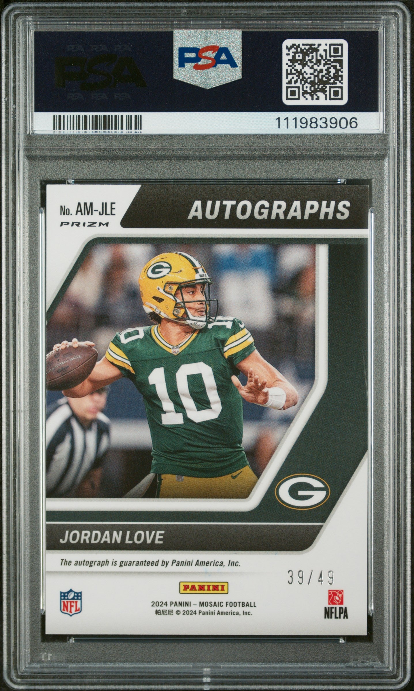 2024 Panini Mosaic Autograph Mosaic-Purple Jordan Love 9 PSA #AMJLE
