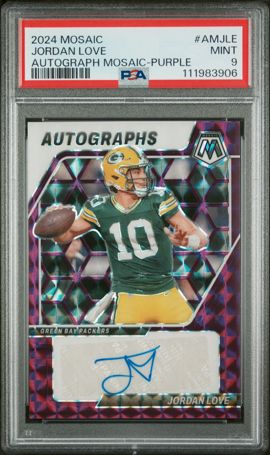 2024 Panini Mosaic Autograph Mosaic-Purple Jordan Love 9 PSA #AMJLE