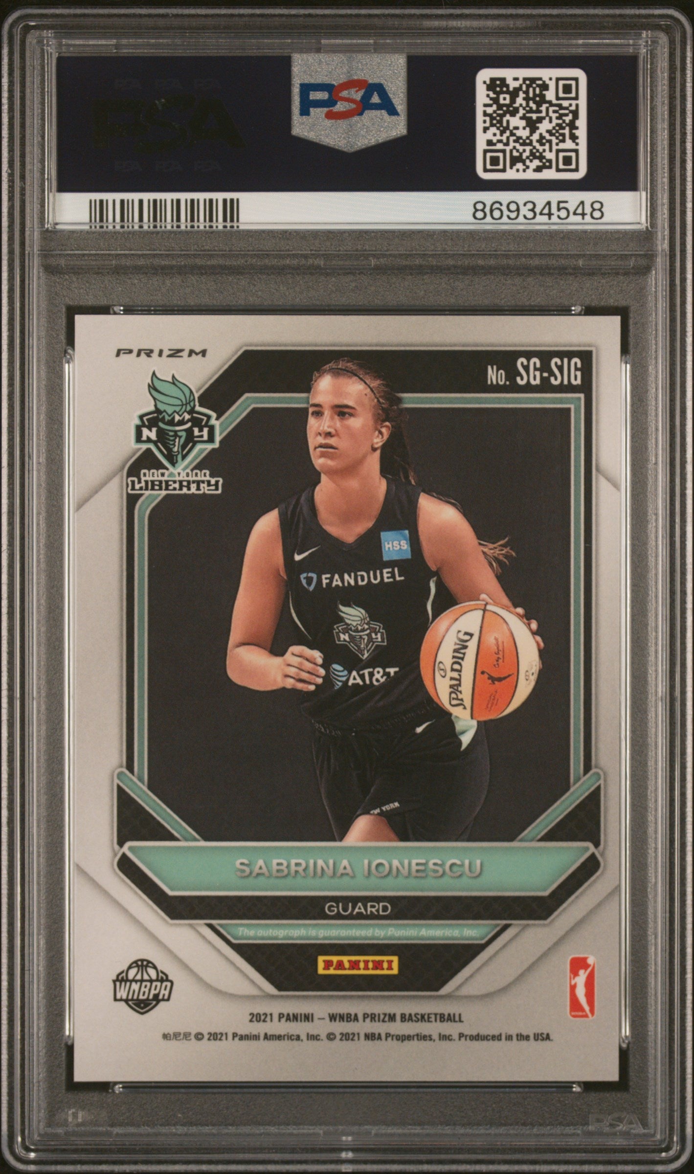 2021 Panini Prizm Wnba Signatures-Green Prizm Sabrina Ionescu 10 PSA #SGSIG