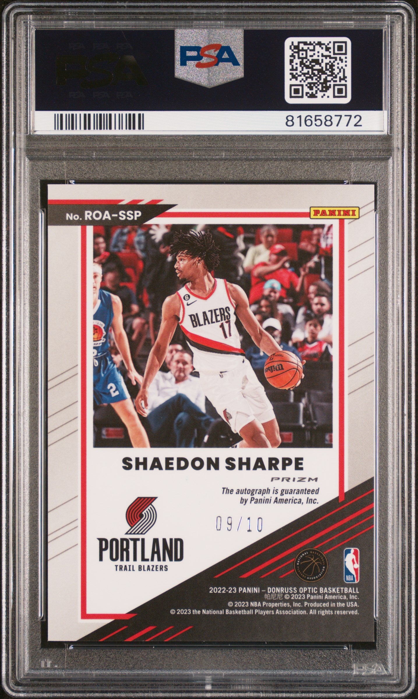 2022 Panini Donruss Optic Auto Rookie Auto-Gold Shaedon Sharpe 10 PSA #ROASSP