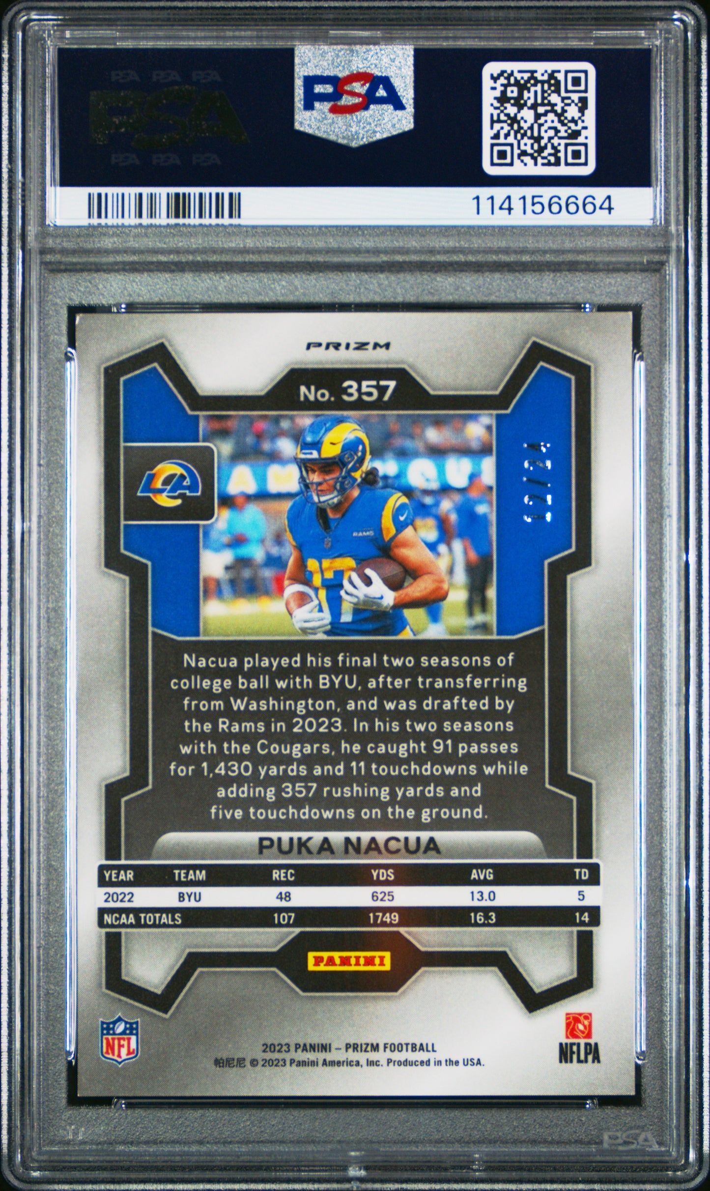 2023 Panini Prizm Gold Sparkle Puka Nacua 9 PSA #357