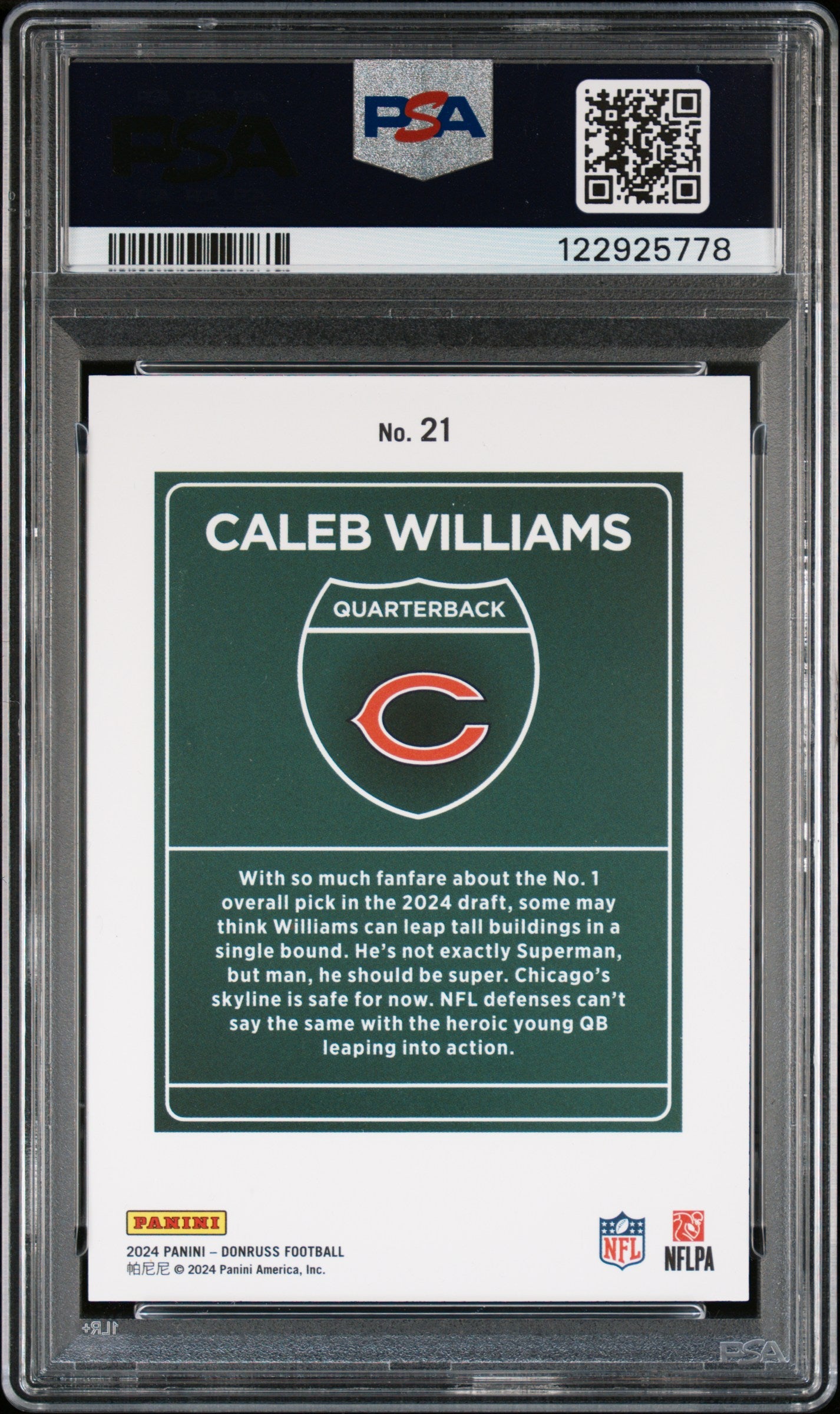 2024 Panini Donruss Downtown! Caleb Williams 9 PSA #21