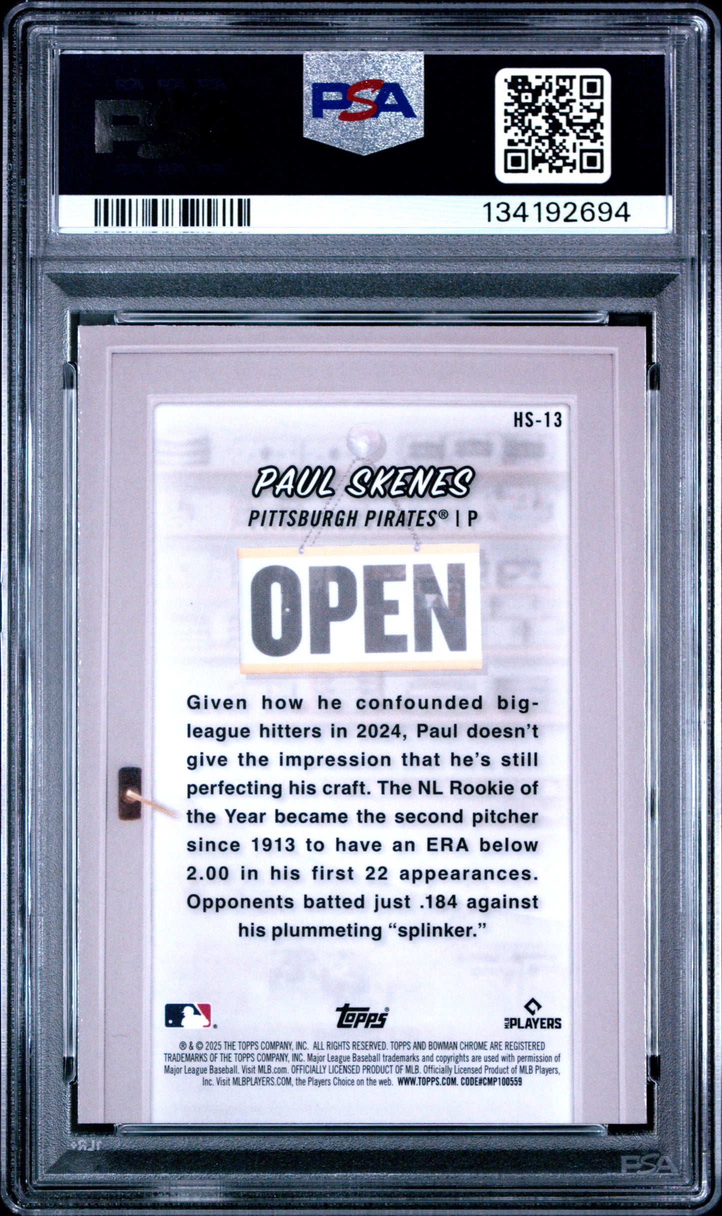 2025 Bowman Hobby Stars Paul Skenes 9 PSA #HS13