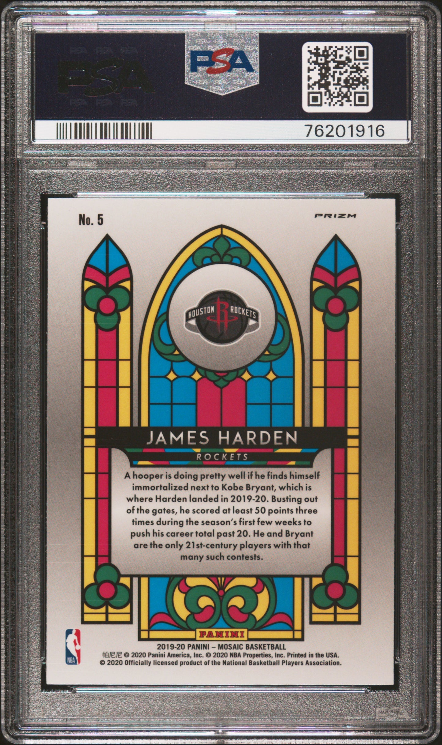 2019 Panini Mosaic Stained Glass Stained Glass James Harden 10 PSA #5
