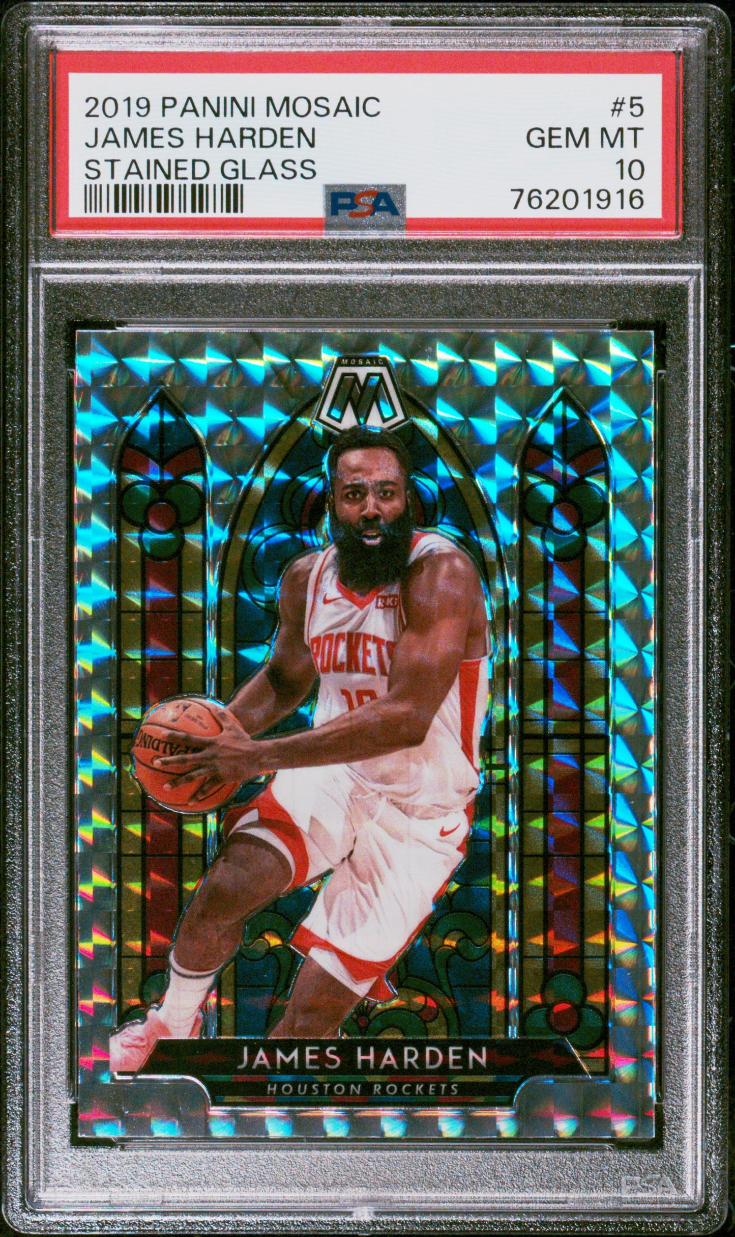 2019 Panini Mosaic Stained Glass Stained Glass James Harden 10 PSA #5