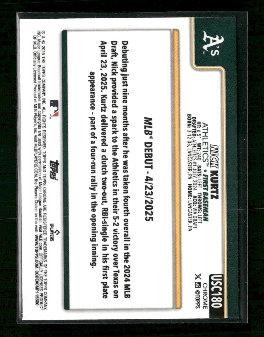 2025 Topps Chrome Update X-Fractors Nick Kurtz #USC180