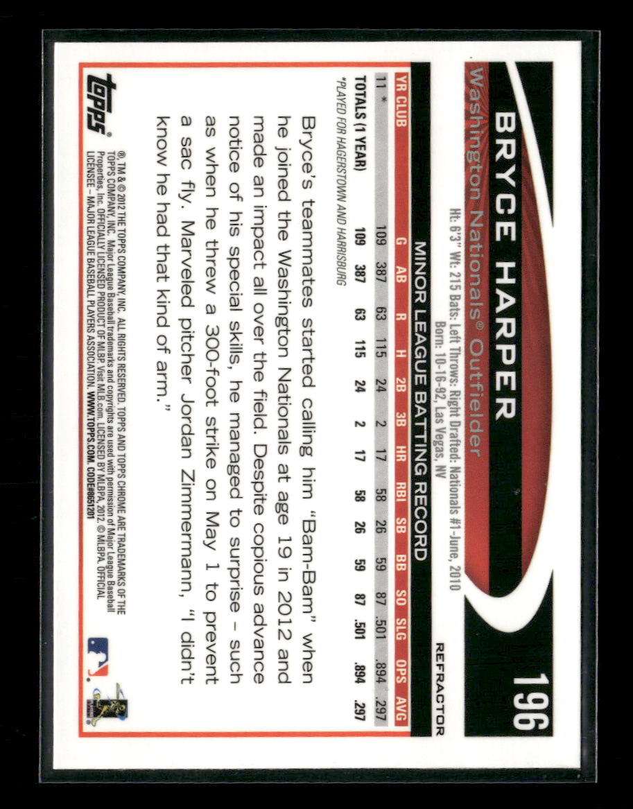 2012 Topps Chrome Orange Refractors Bryce Harper #196