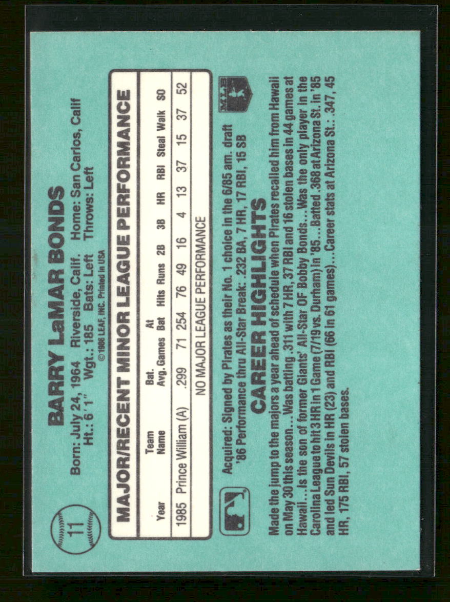 1986 Donruss The Rookies Barry Bonds #11