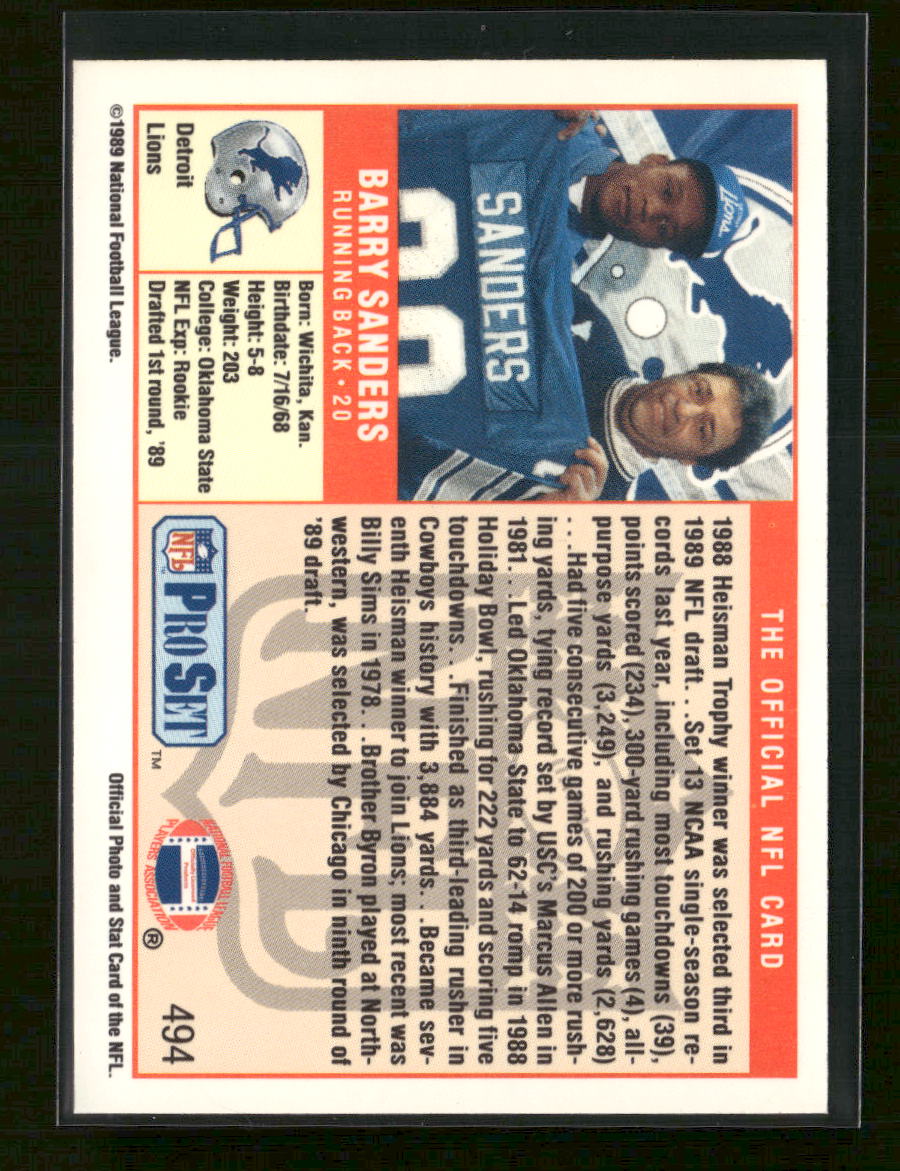1989 Pro Set Barry Sanders Rookie #494