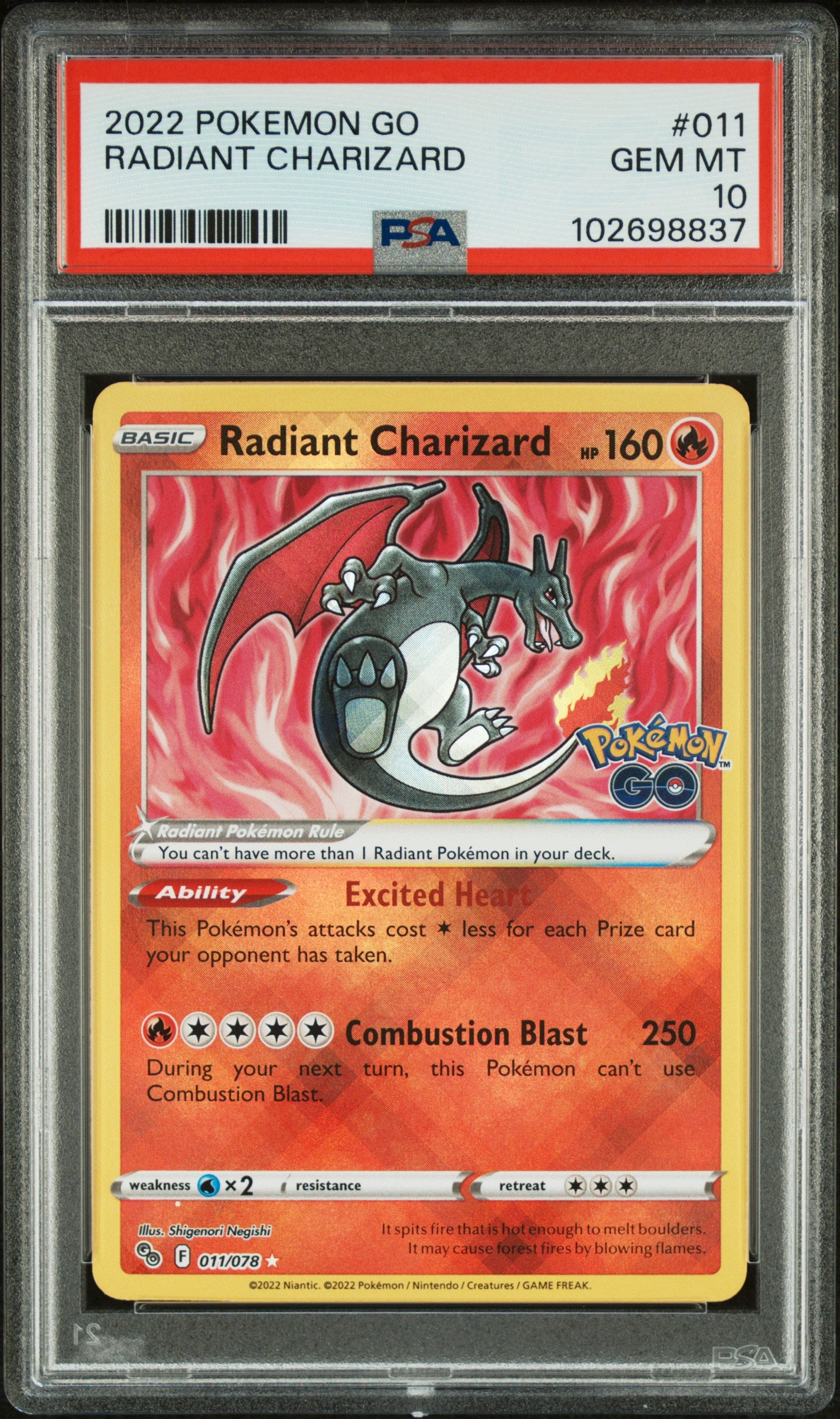 2022 Pokemon Go Radiant Charizard 10 PSA #011