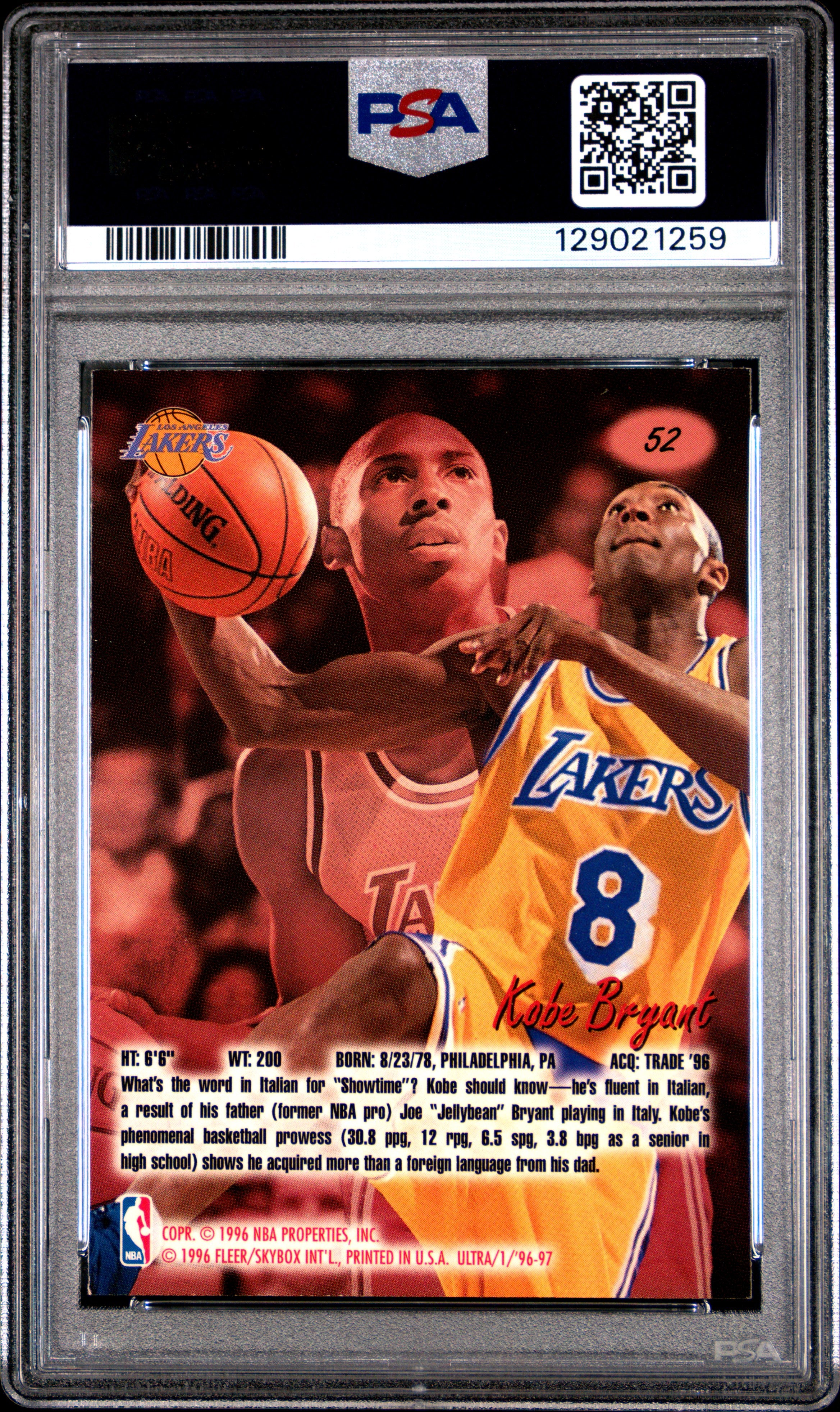 1996 Ultra Kobe Bryant 8 PSA #52 – Orb Sports Cards & Collectibles