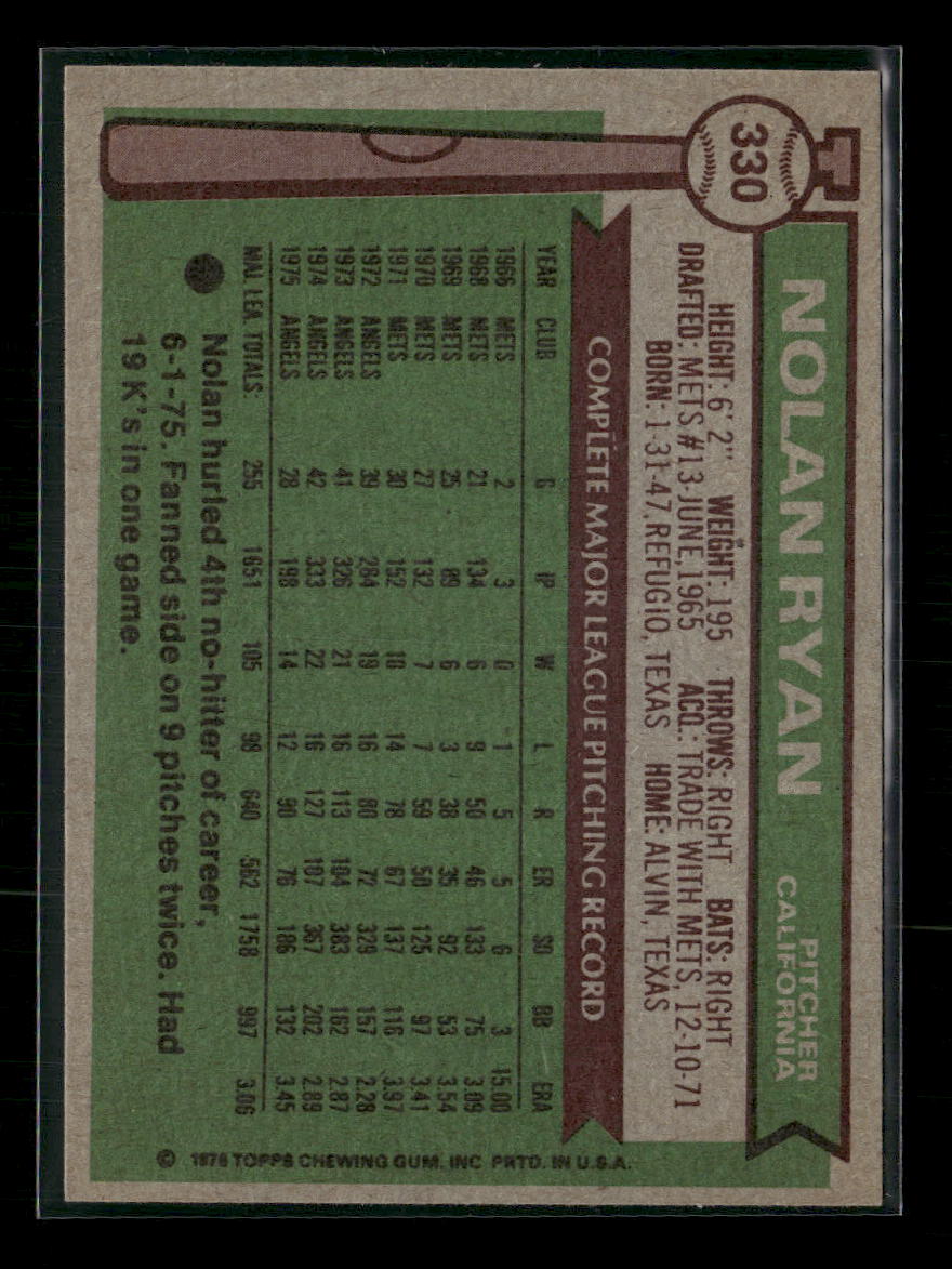 1976 Topps Nolan Ryan #330
