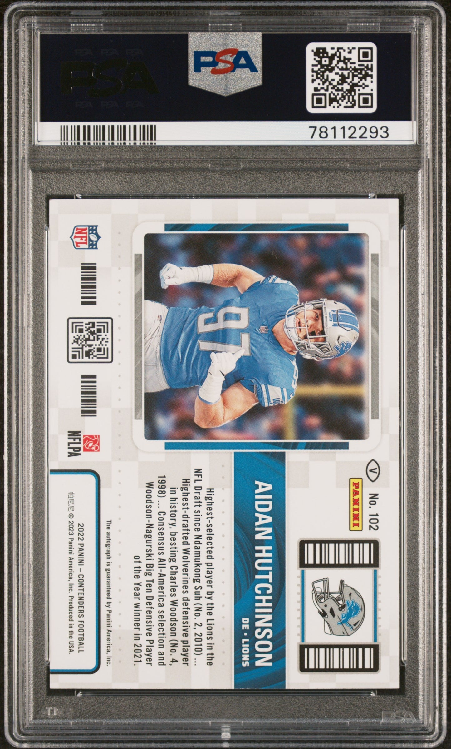 2022 Panini Contenders Variation-Autograph Aidan Hutchinson 9 PSA #102