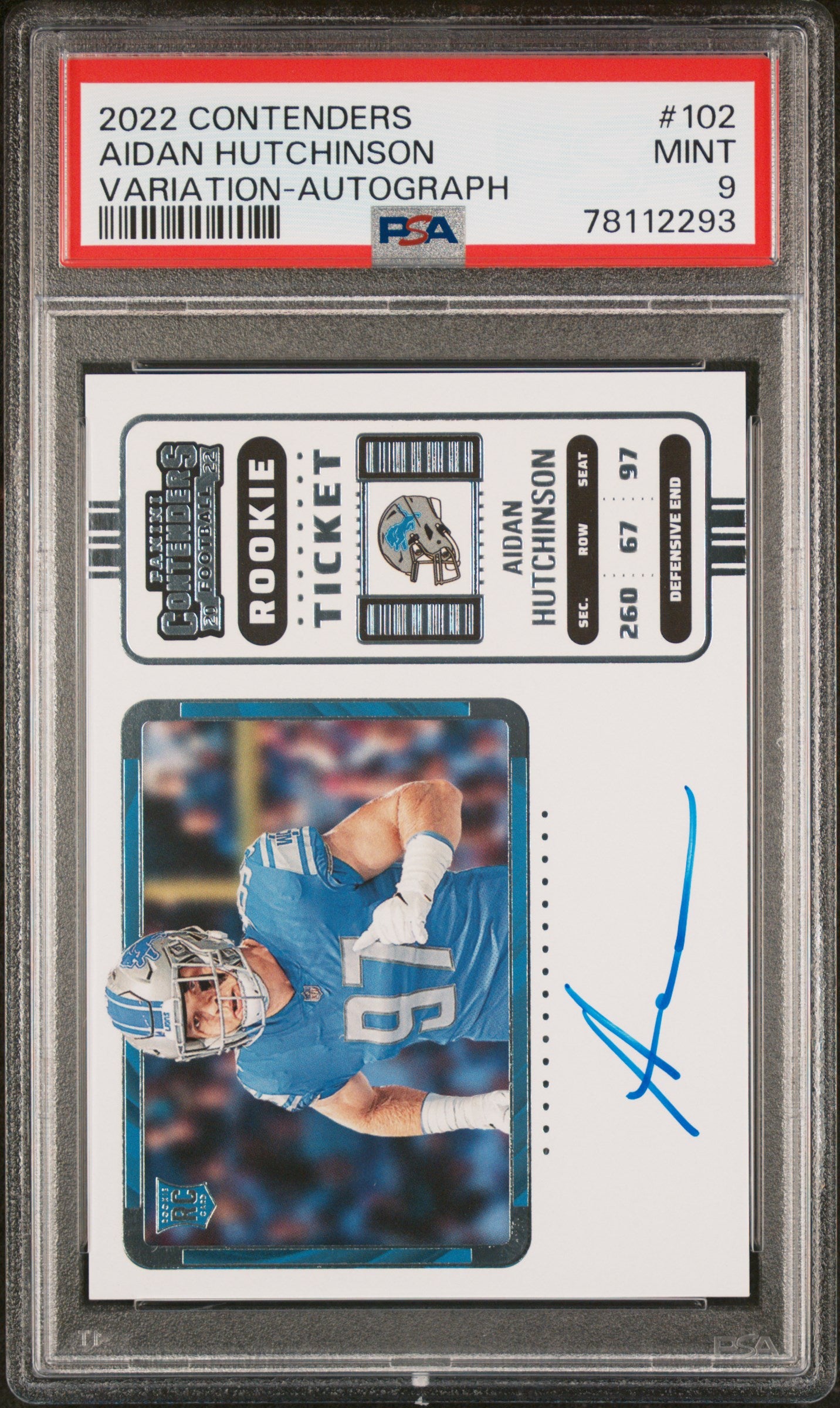 2022 Panini Contenders Variation-Autograph Aidan Hutchinson 9 PSA #102