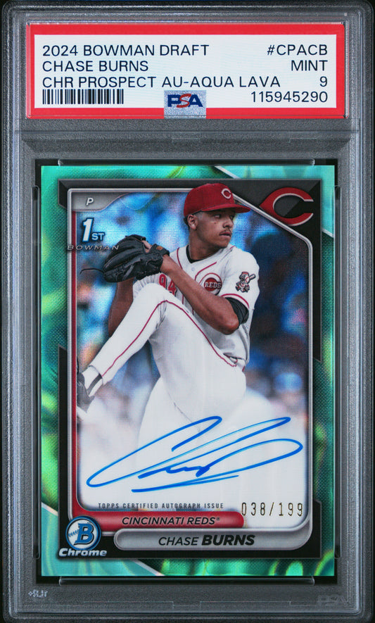 2024 Bowman Chrome Prospect Auto-Aqua Lava Chase Burns 9 PSA #CPACB