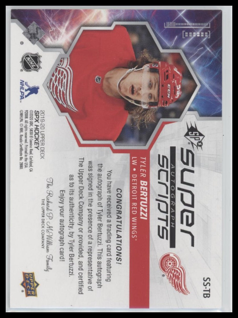 2019-20 SPx Superscripts Tyler Bertuzzi Auto #SS-TB