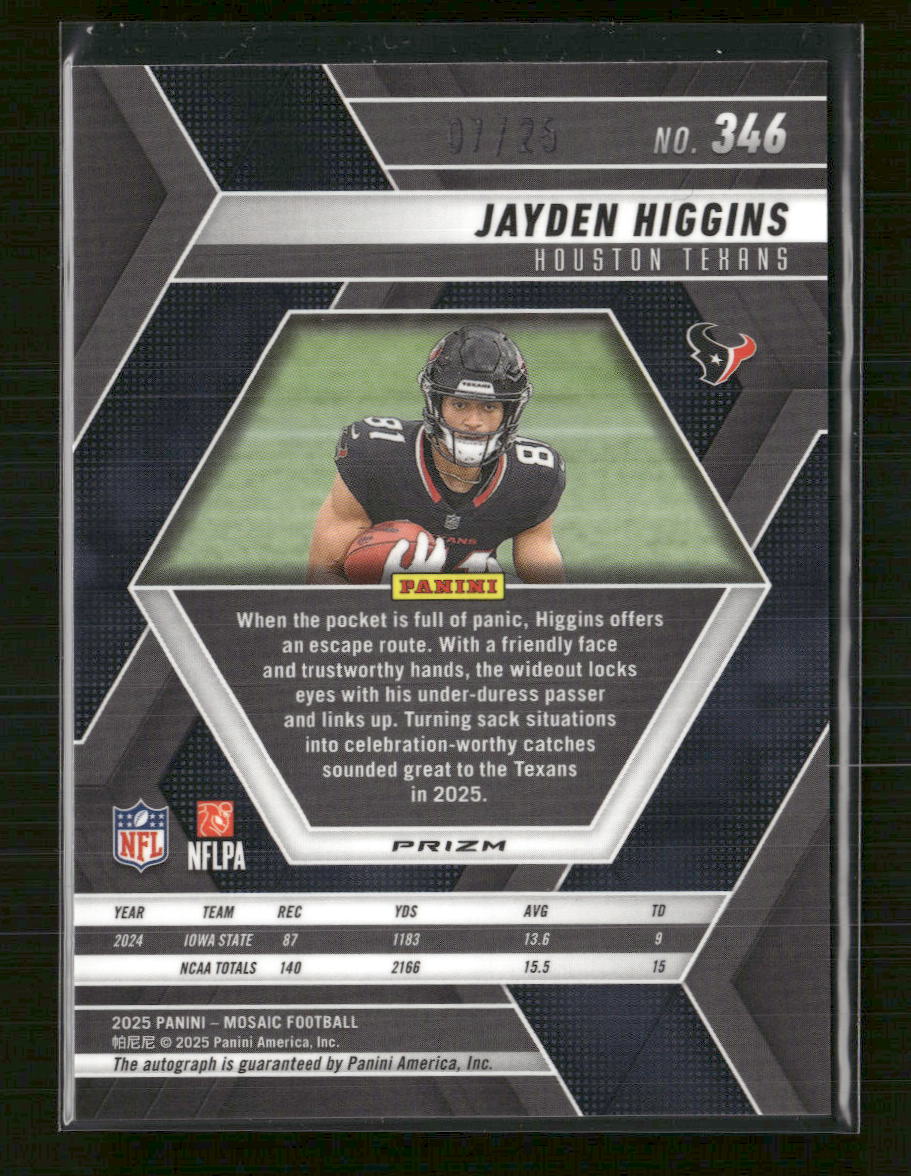 2025 Panini Mosaic Mosaic White Jayden Higgins Rookie #/25 #346