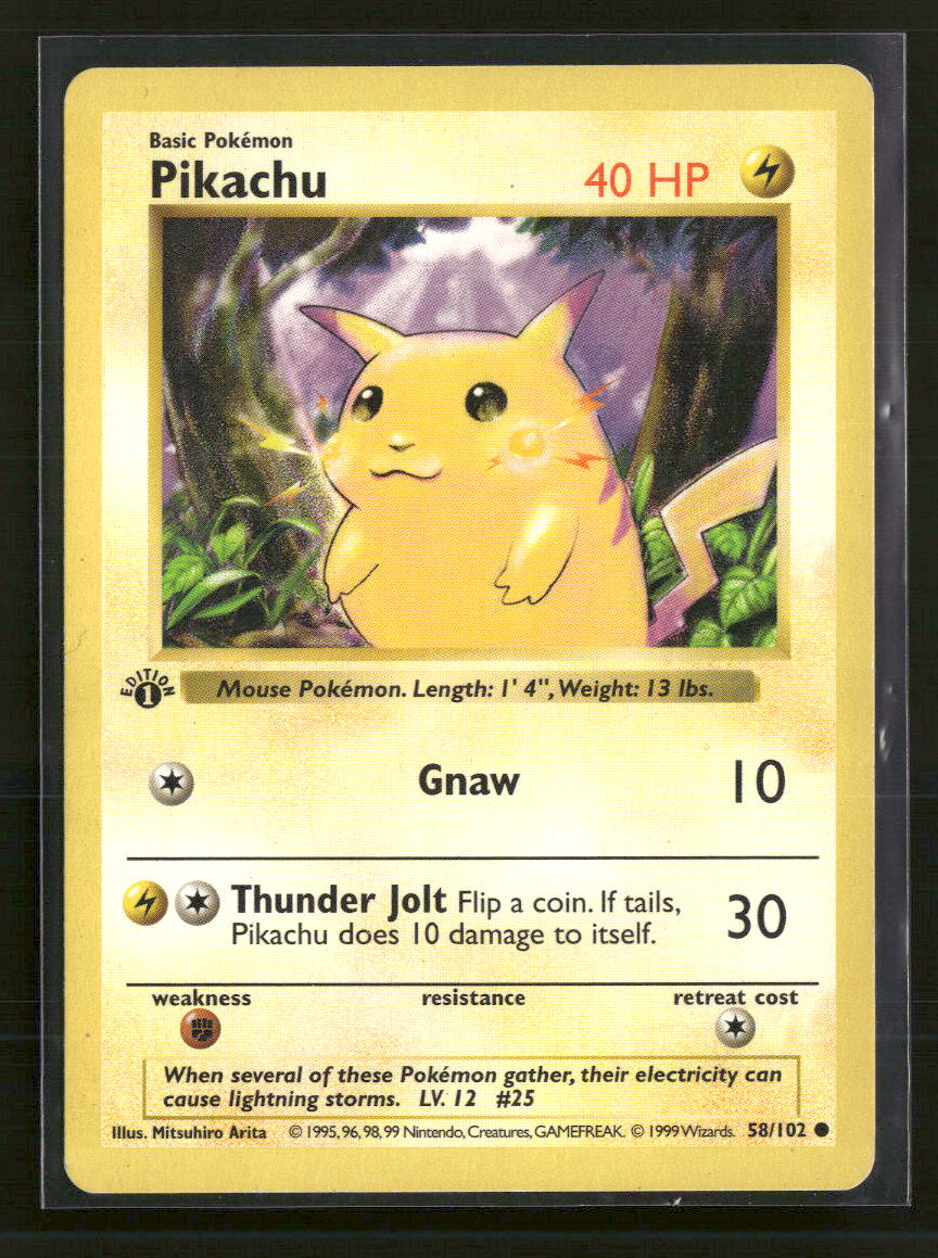 Base Set (Shadowless) Pikachu 1st Edition #058/102