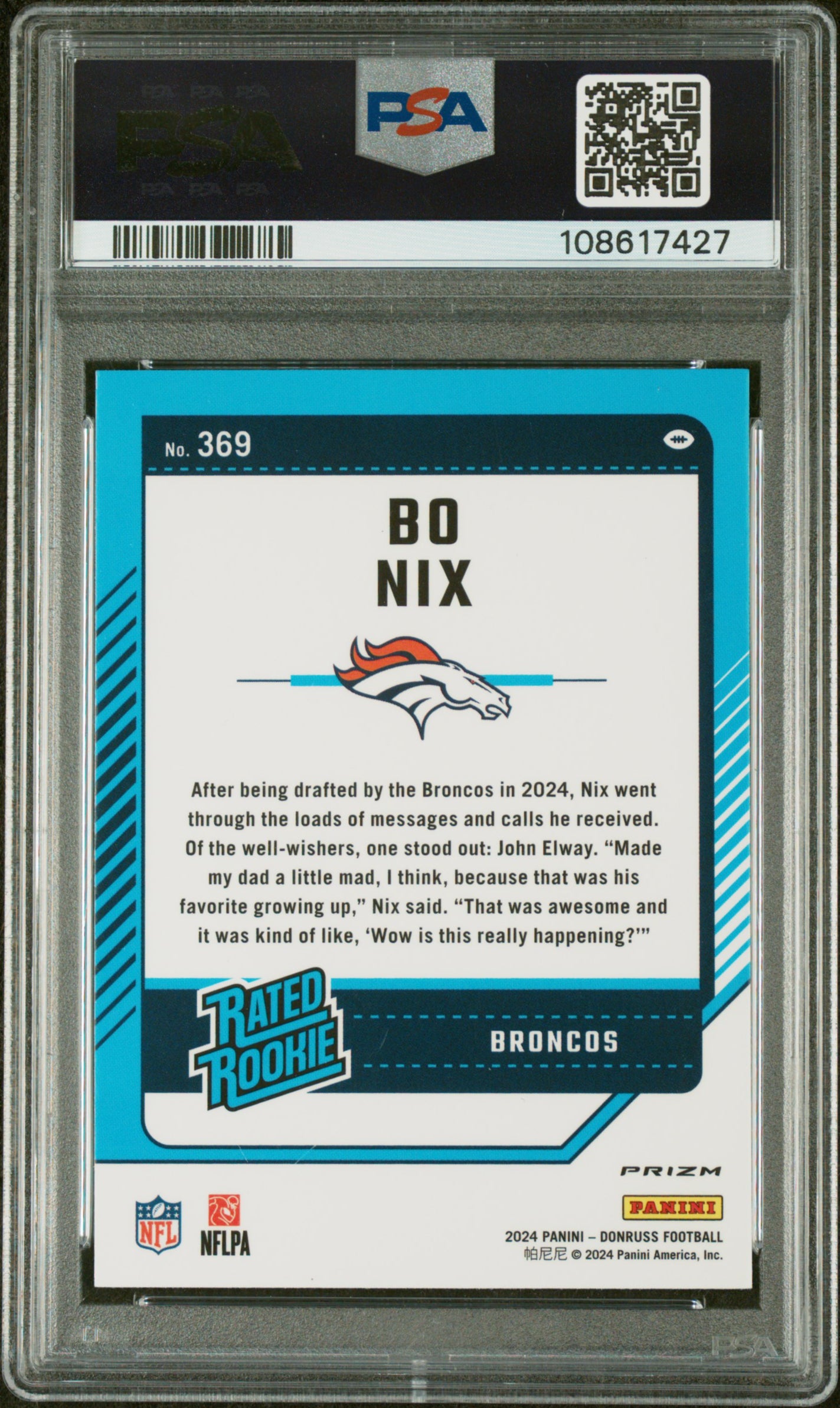 2024 Panini Donruss Optic Preview-Red & Green Bo Nix 10 PSA #369