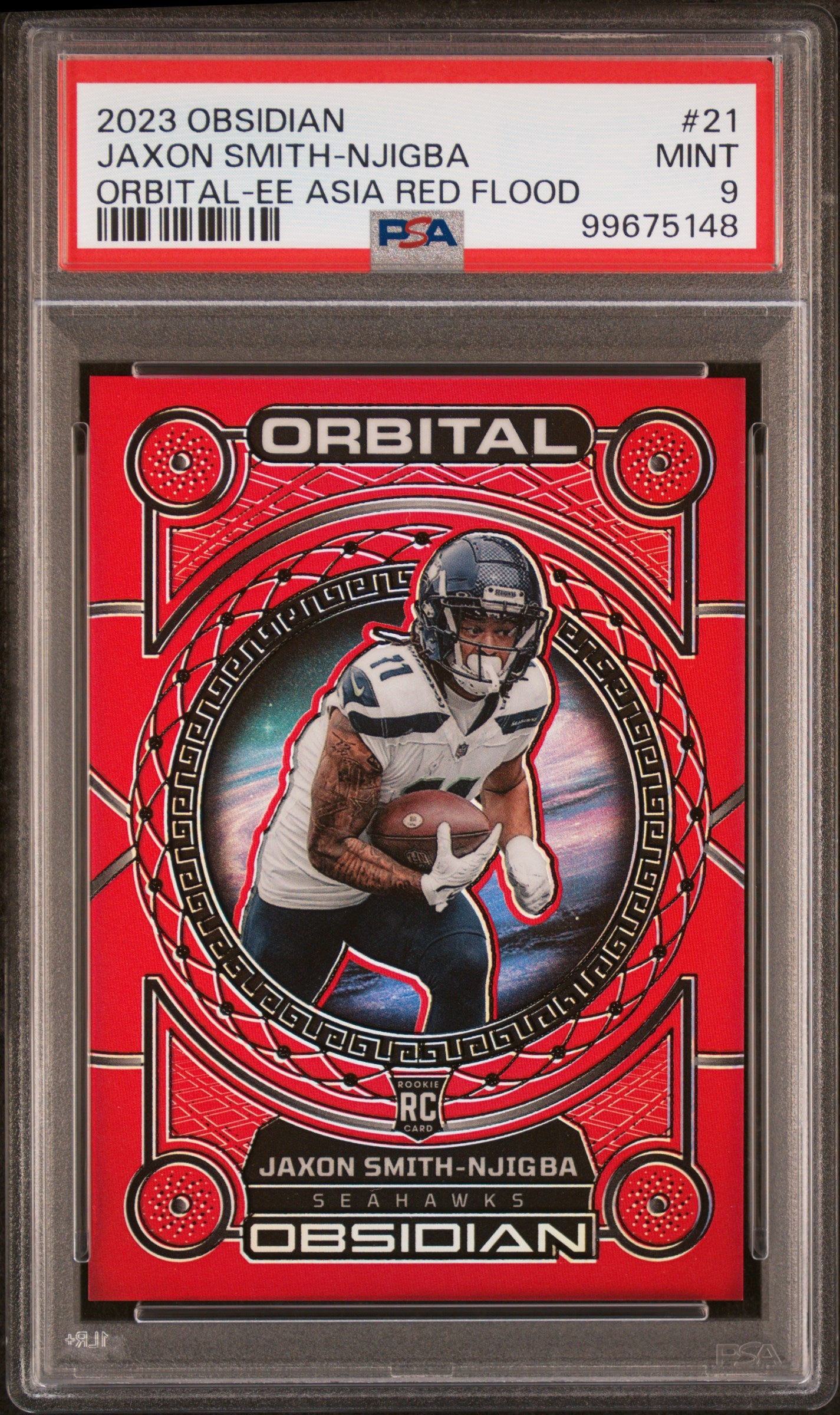 2023 Panini Obsidian Orbital-Ee Asia Red Flood Jaxon Smith-Njigba 9 PSA #21