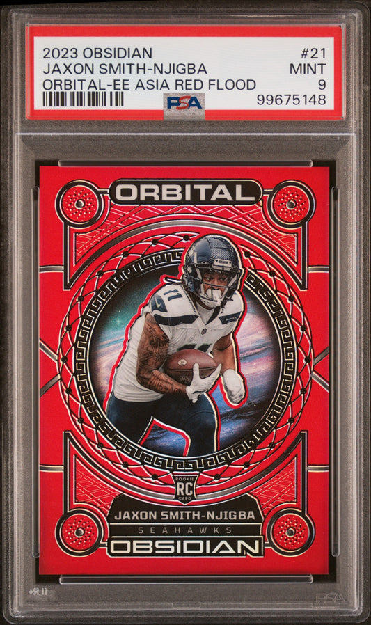 2023 Panini Obsidian Orbital-Ee Asia Red Flood Jaxon Smith-Njigba 9 PSA #21